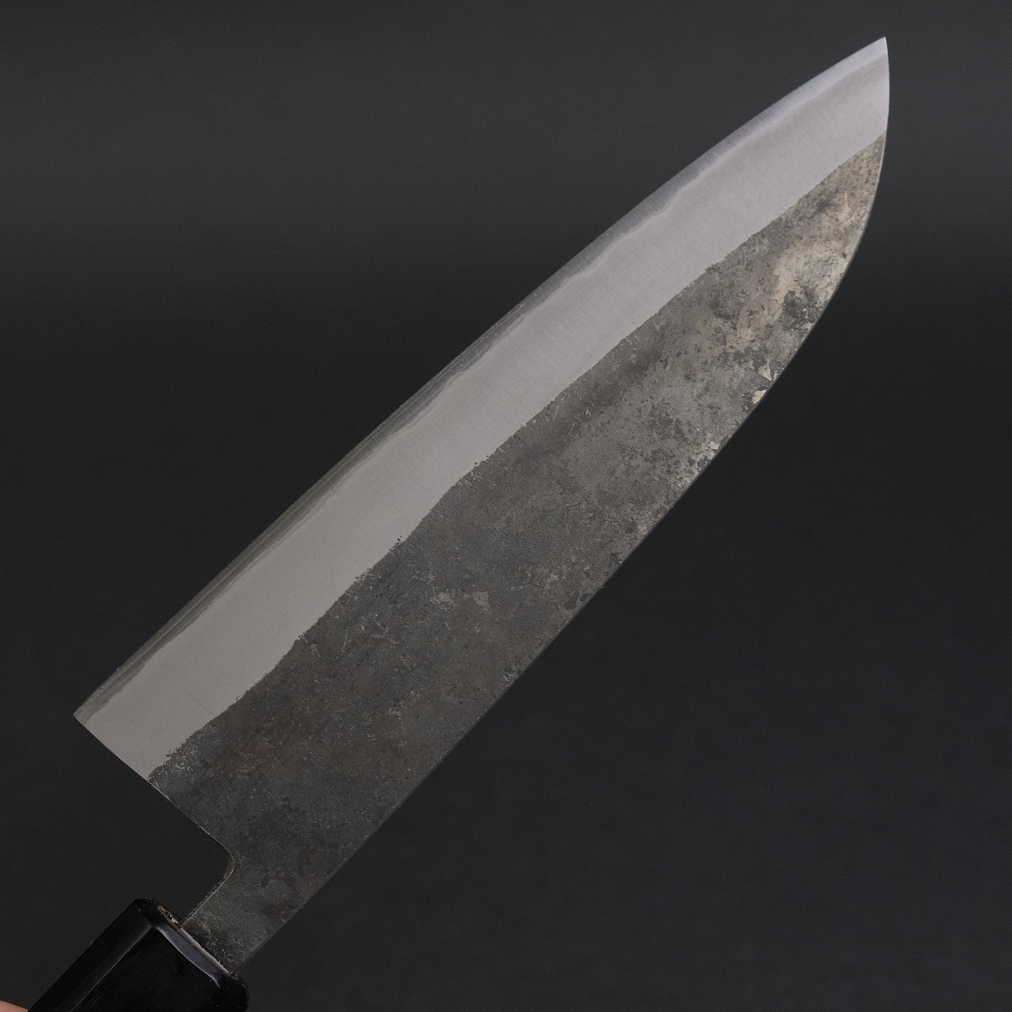 Hitohira Harima Forged Blue #2 Stainless Clad Kurouchi Santoku Knife with Walnut Handle - Japanese Kitchen Knife for Slicing, Dicing & Chopping Vegetables, Meat & Fish