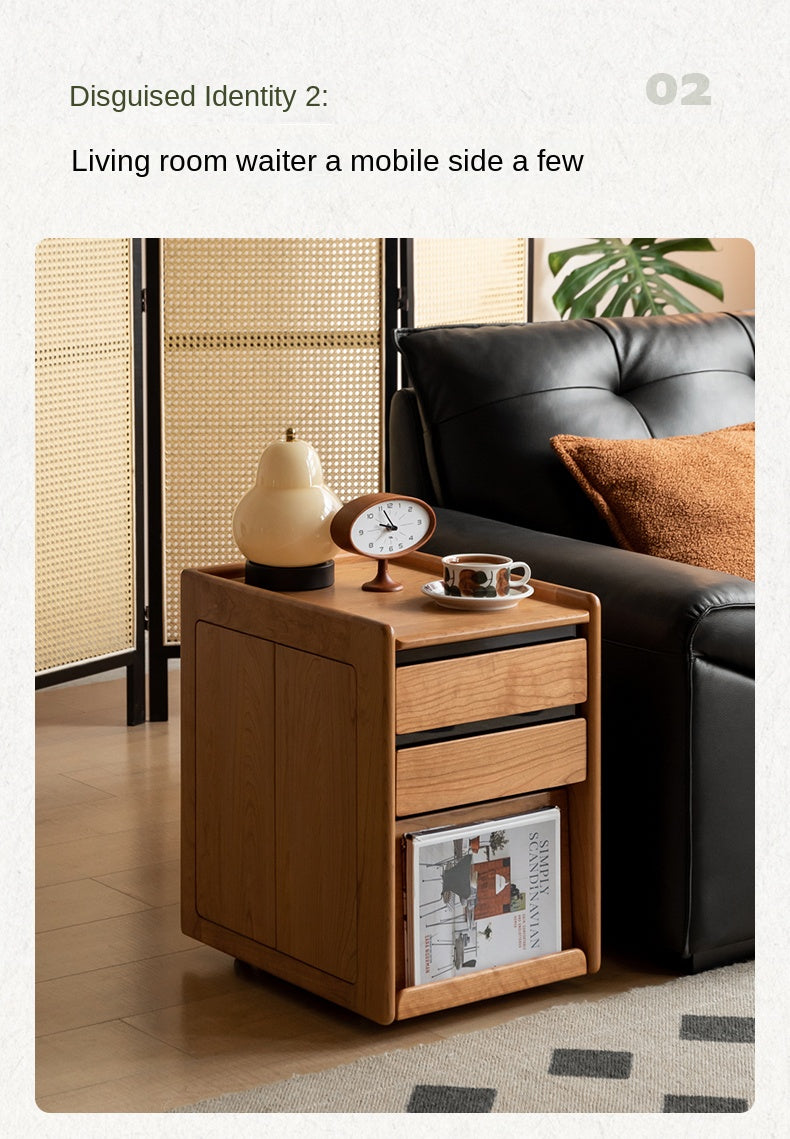 Solid Wood Mobile Nightstand - Oak, Cherry, Black Walnut - Perfect for Bedroom, Living Room & Small Spaces