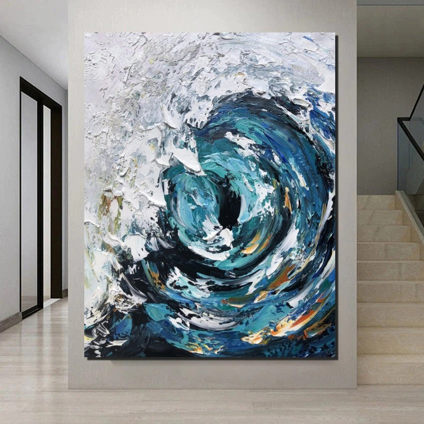 Big Wave Seascape Canvas Painting - Heavy Texture Ocean Wall Art for Living Room Decor | Coastal Landscape Artwork for Home & Office
