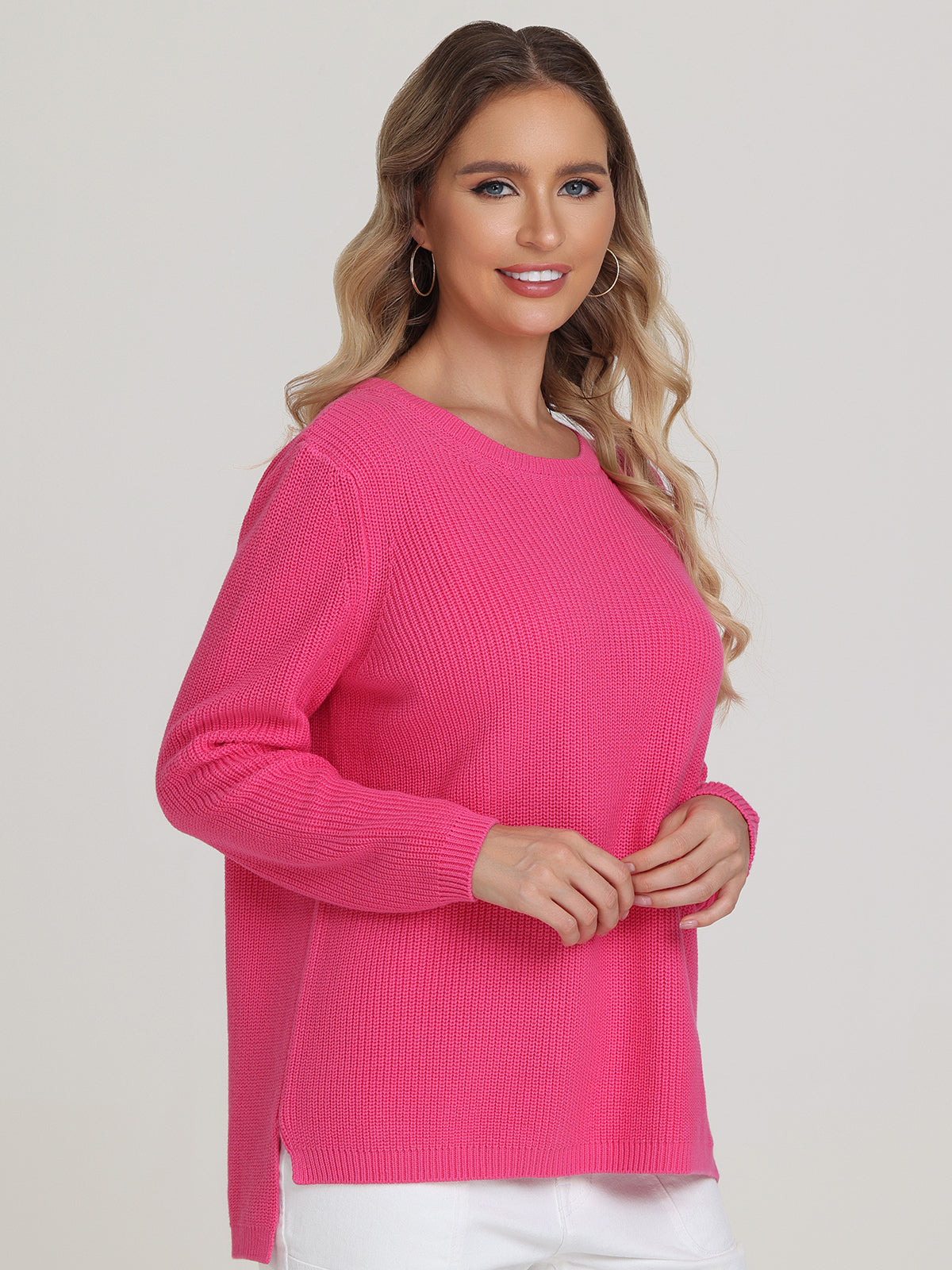 Emma Women's Crewneck Shaker Stitch Cotton Sweater | Soft Casual Knit Pullover | Perfect for Fall & Winter Layering, Office Wear & Weekend Outfits