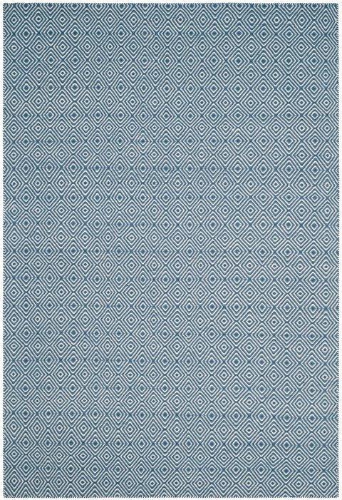 Blue & Ivory Geometric Pattern Flat Weave Area Rug - Modern Non-Slip Living Room Rug - Perfect for Bedroom, Nursery, Dorm & Office Decor
