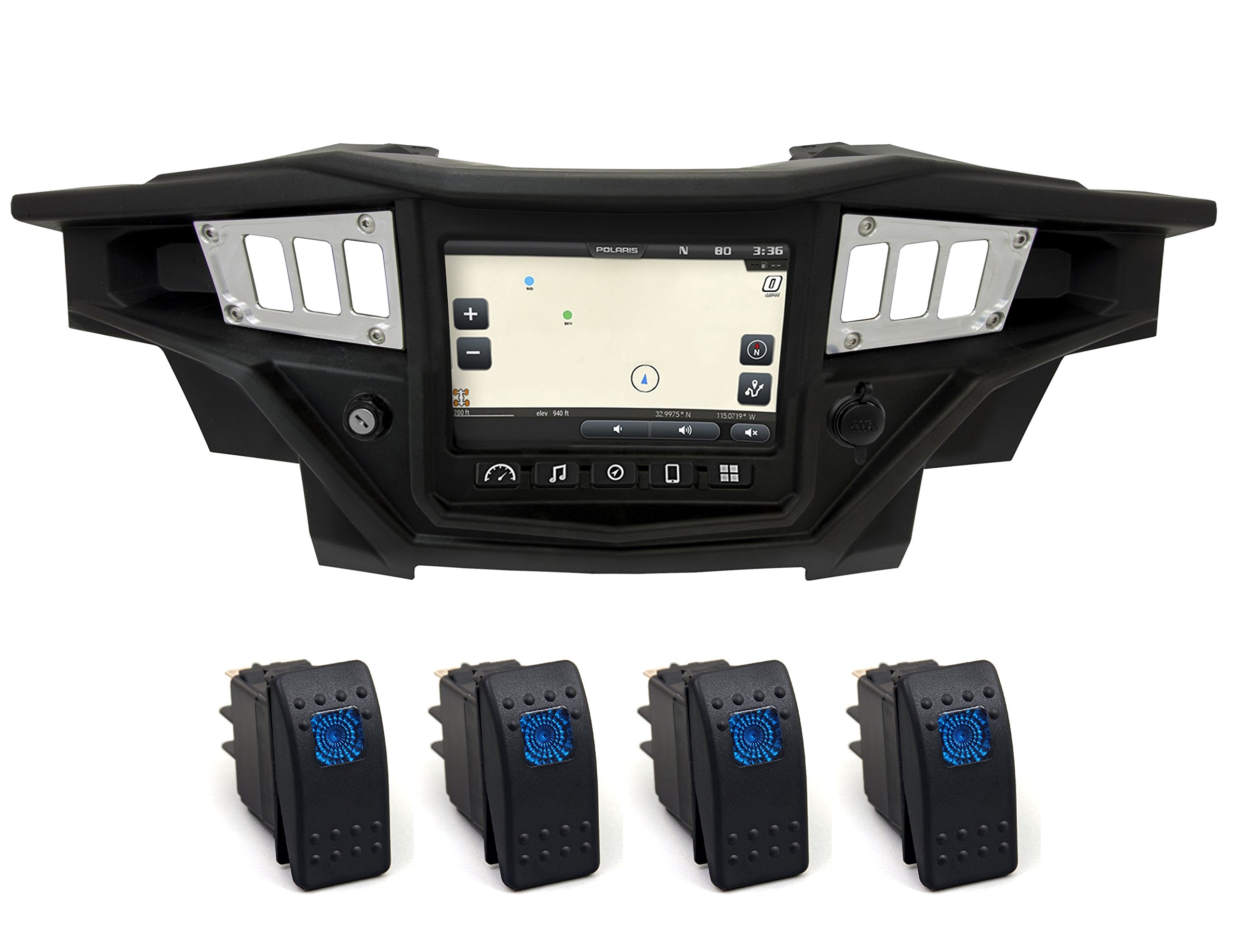 STV Motorsports Custom Switch Dash Panel Plates for 2017-2018 Polaris RZR XP 1000 RIDE COMMAND - Aluminum Plate with 4 Free Rocker Switches | Made in USA | Perfect for Off-Roading & UTV Customization