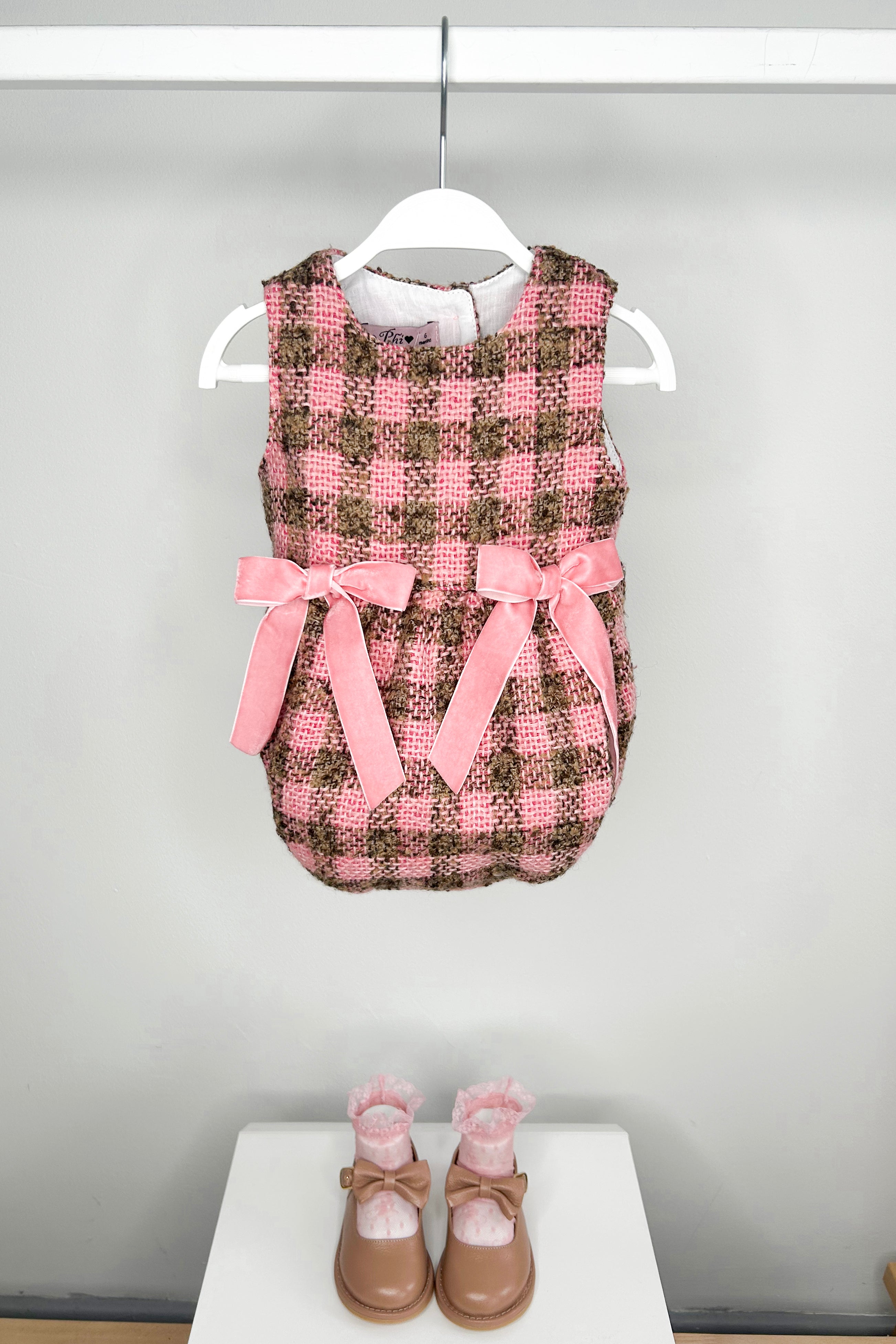 Thalia Pink & Beige Tweed Romper for Women - Stylish Jumpsuit with Pockets | Perfect for Brunch, Date Night & Summer Outfits