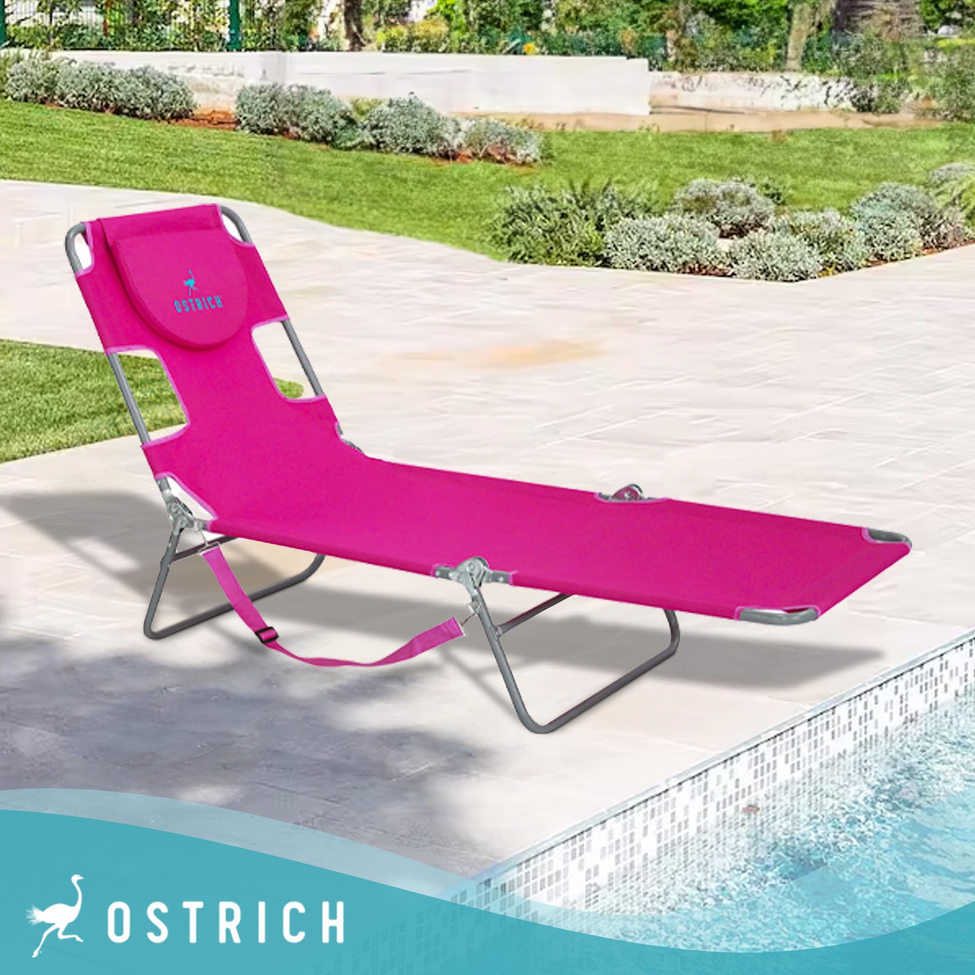 Premium Ostrich Chaise Lounge Chair - Foldable & Portable Sun Lounger for Poolside, Beach, Patio, and Backyard Relaxation (Set of 2) - Perfect for Vacation, Tanning, and Outdoor Lounging