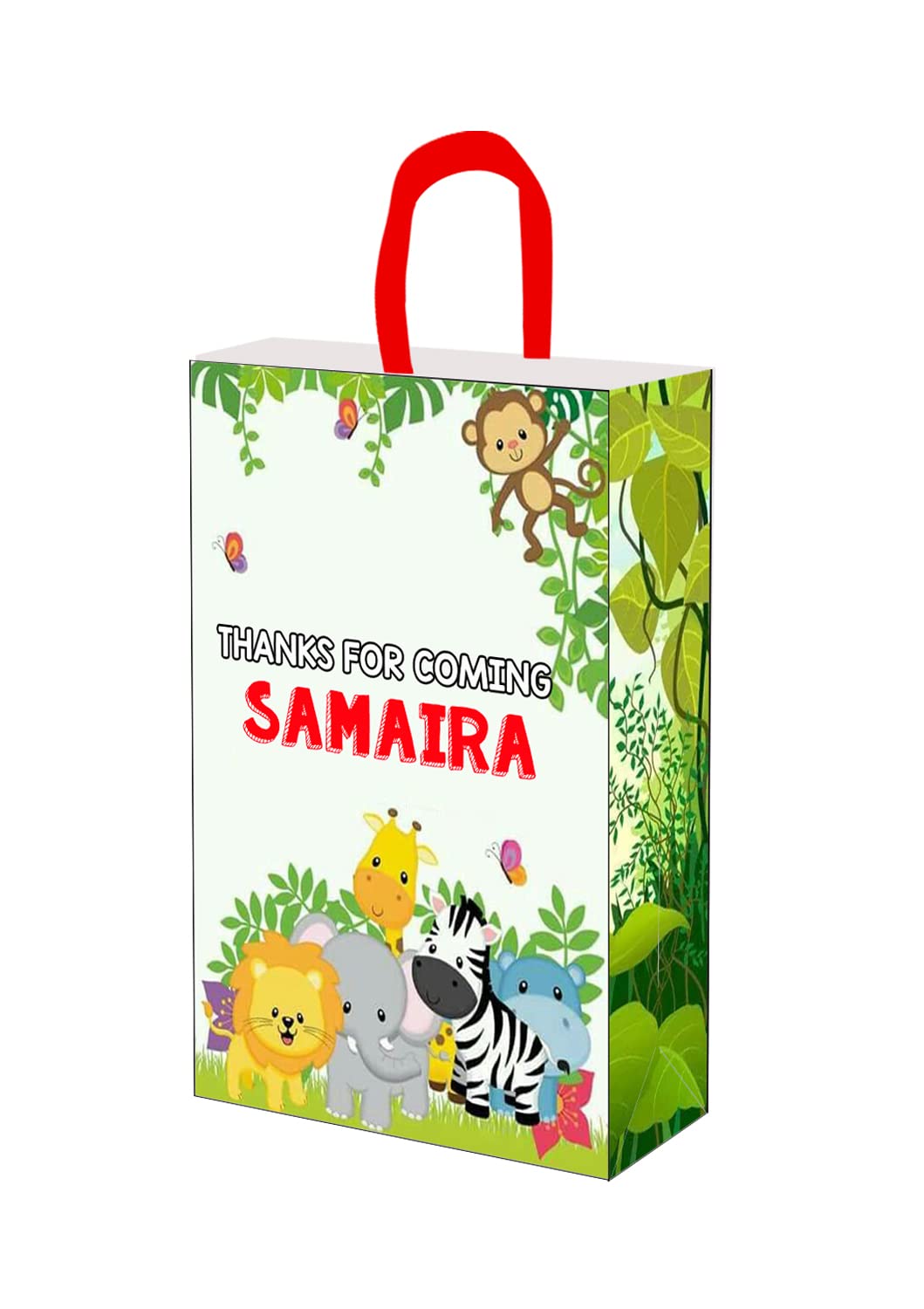 Personalized Jungle Safari Theme Birthday Decorations - Custom Name Happy Birthday Party Supplies for Boys & Girls, 10-Pack Medium Size Gift Bags (300GSM Cardstock) - Perfect for Wild Animal Themed Parties & Baby Showers