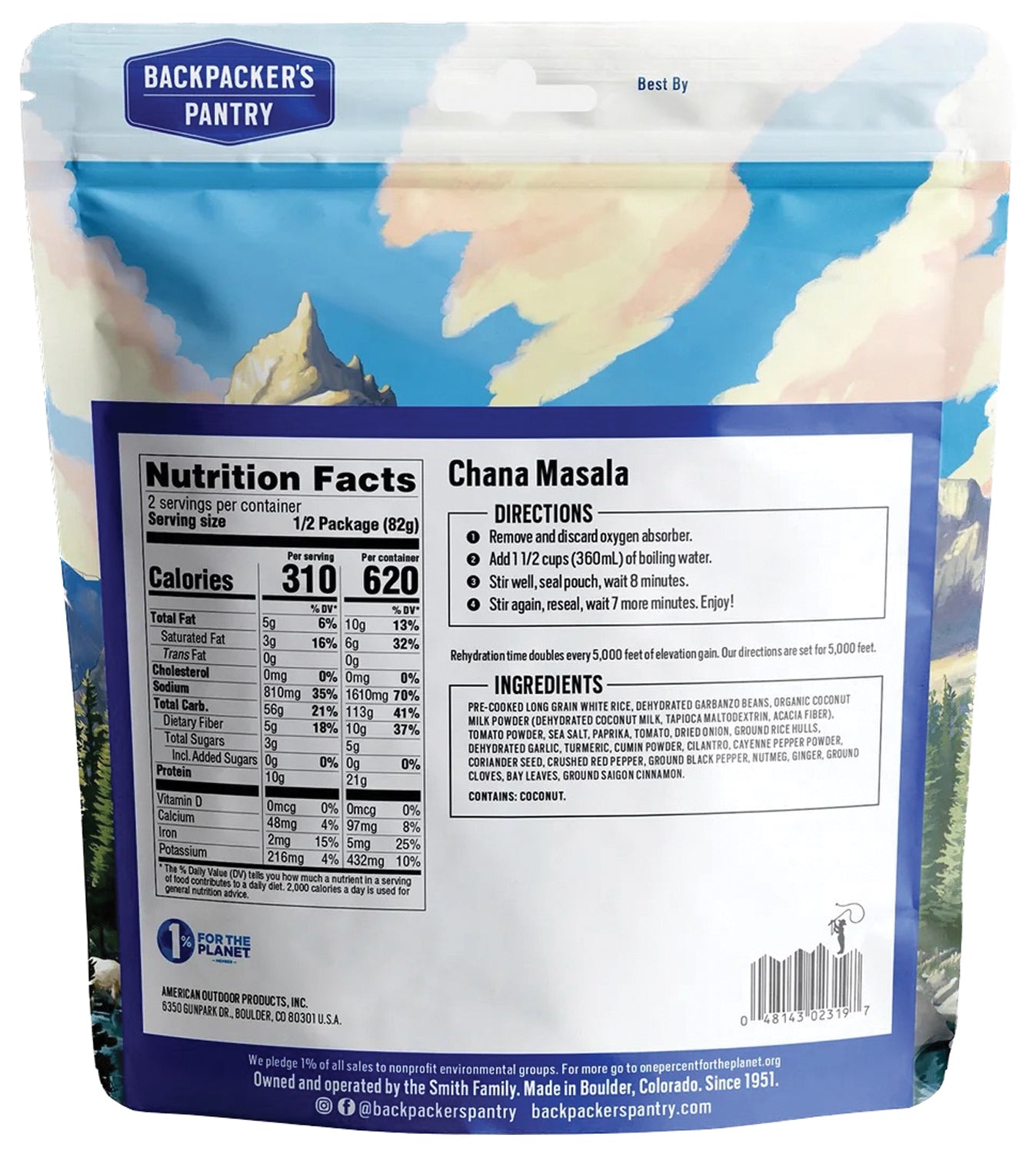 Backpacker's Pantry Chana Masala - Vegan Dehydrated Indian Meal - 2 Servings - Lightweight Camping & Backpacking Food for Hiking, Emergency Preparedness & Outdoor Adventures