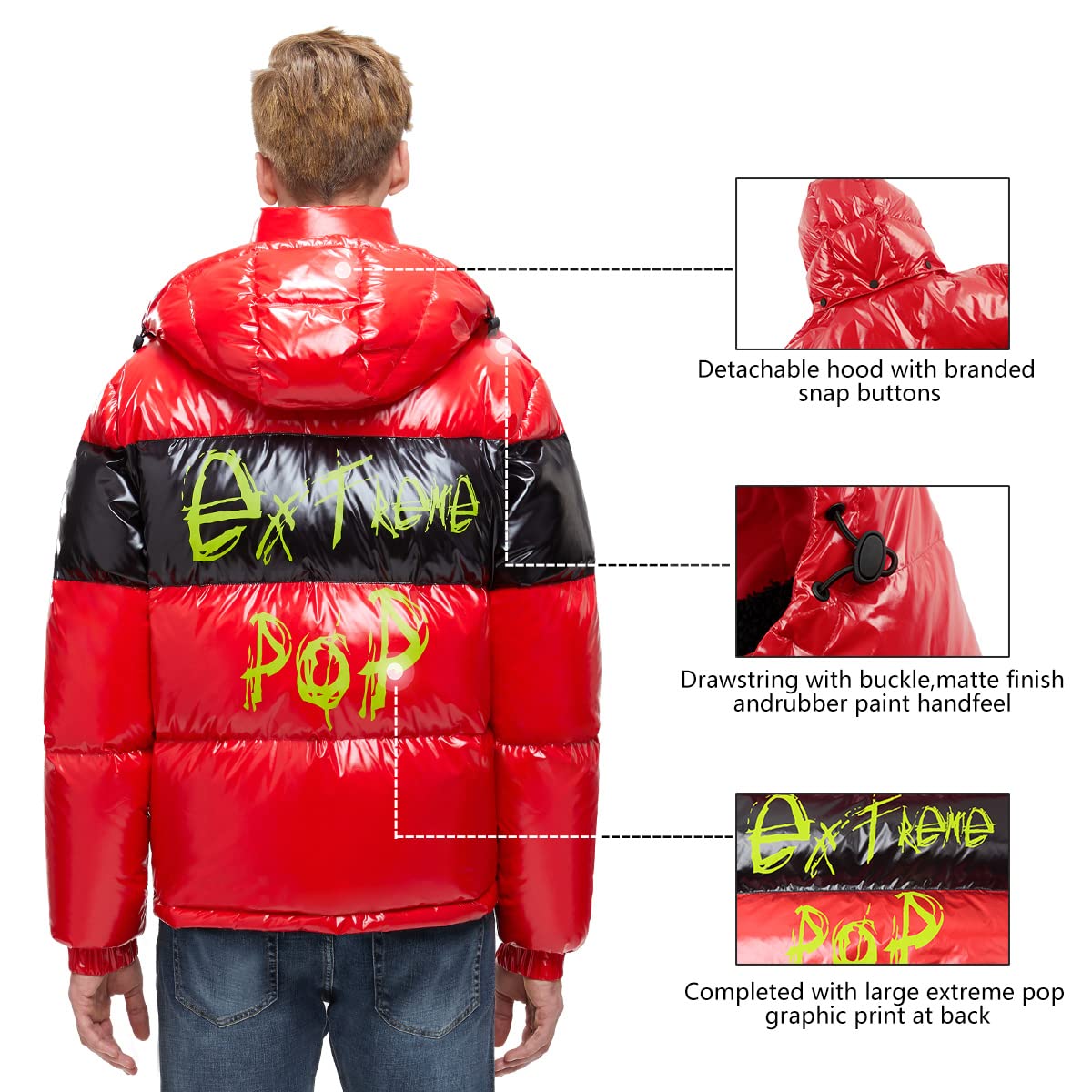 Extreme Pop Men's Hooded Goose Down Jacket - Premium UK Brand Winter Coat - Fast DHL Delivery 3-5 Days - Ideal for Skiing, Hiking & Cold Weather Outdoor Activities