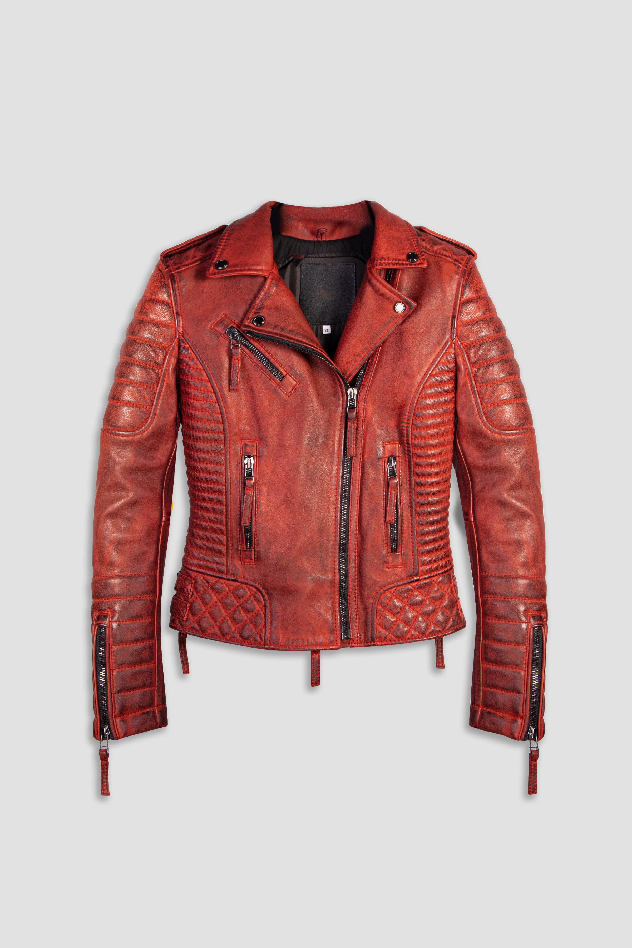 Kay Michaels Women's Biker Protection Jacket - Burnt Red Tall | Motorcycle Riding Gear for Safety & Style | Perfect for Commuting & Road Trips