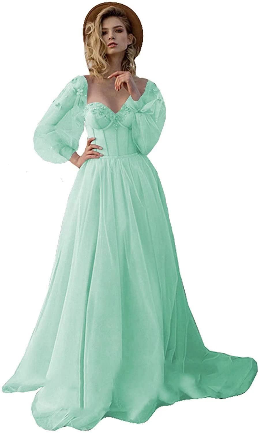Elegant Women's Puffy Sleeve Prom Dresses - Tulle Formal Evening Gown with Backless Design | A-Line Long Cocktail Ball Gowns for Homecoming, Wedding Party & Special Occasions