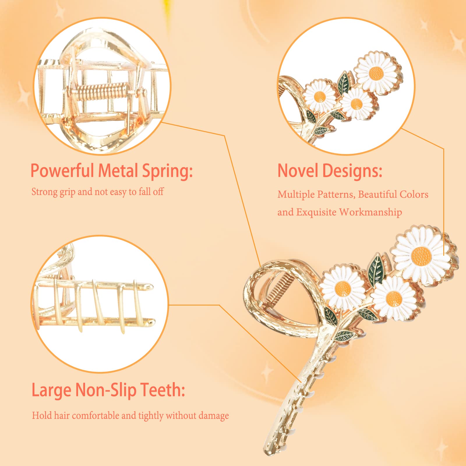 3-Piece Flower Metal Hair Clips Set - Colorful Tulip Hair Claws for Thin to Medium Thick Hair - Elegant Daisy Floral Barrettes with Strong Hold & Non-Slip Grip - Perfect for Weddings, Parties & Everyday Styling