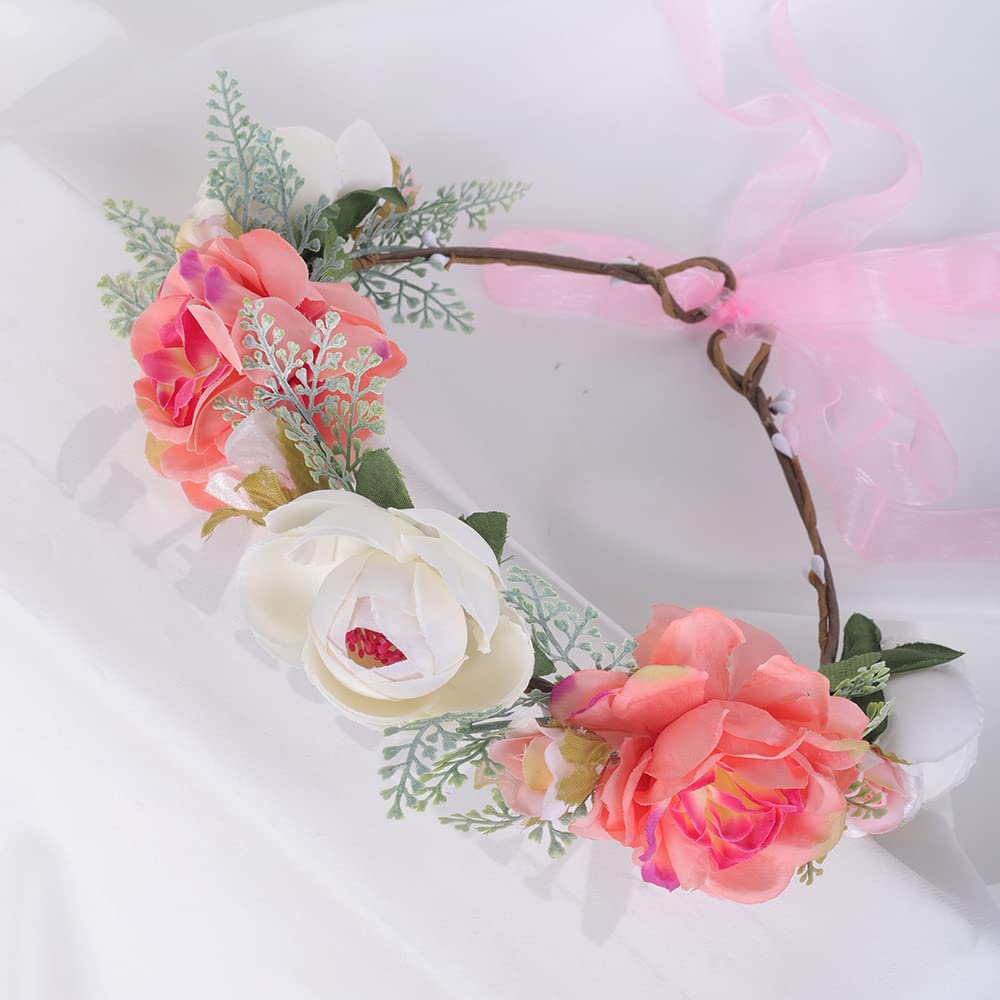 Wiwpar Orange Rose Floral Crown Headband - Adjustable Flower Hair Wreath for Women | Perfect for Weddings, Festivals & Boho Photoshoots