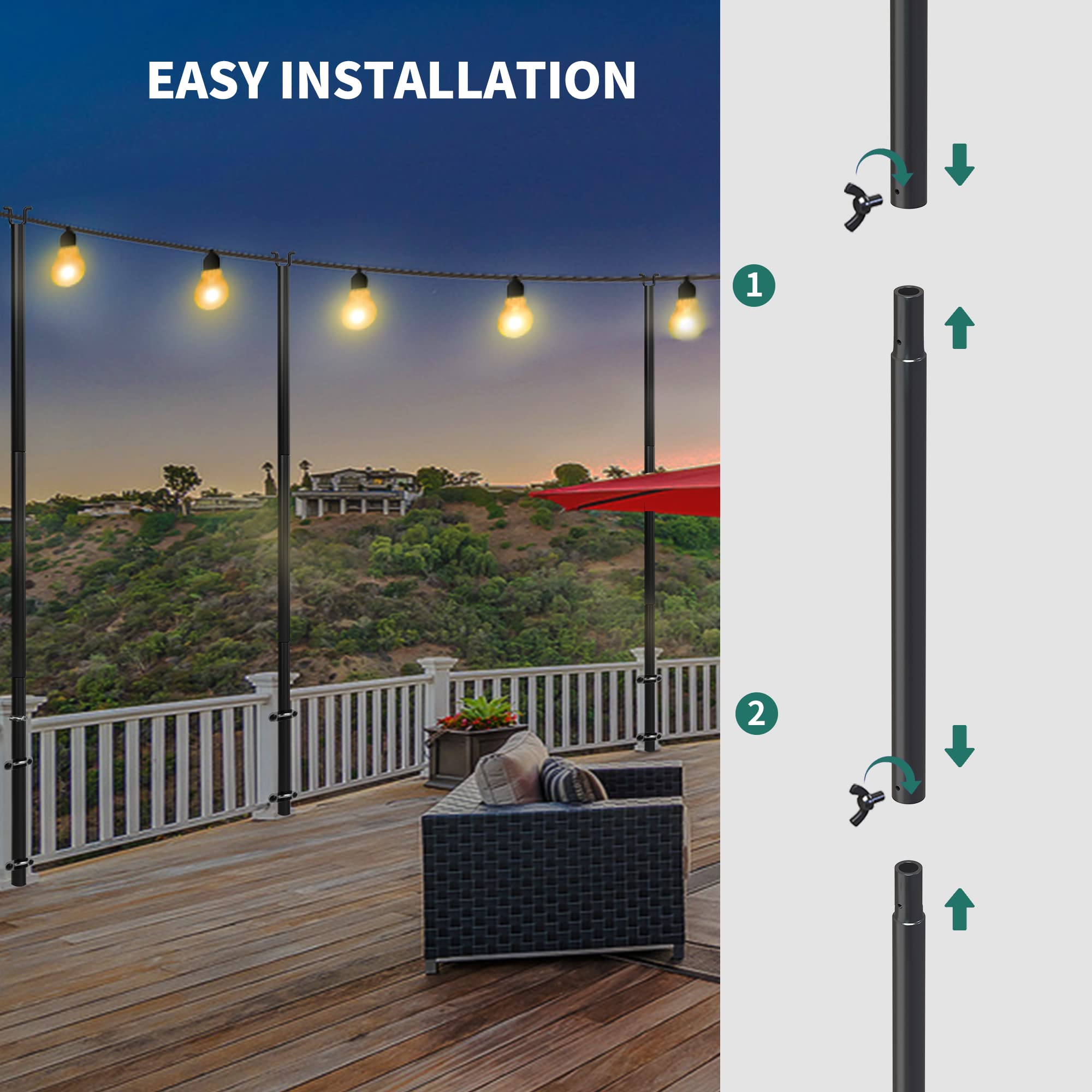 YITAHOME 2 Pack 11ft Outdoor String Light Poles - 4-in-1 Adjustable Stand for Patio, Deck, Garden, Backyard & Wedding Decor | Weather-Resistant String Light Holder for Outdoor Parties & Events
