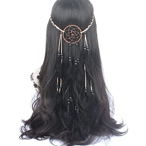WALNUTA Black Feather Headband for Women - Bohemian Style Hair Accessories for Festival, Party, Wedding, and Everyday Wear (One Size)