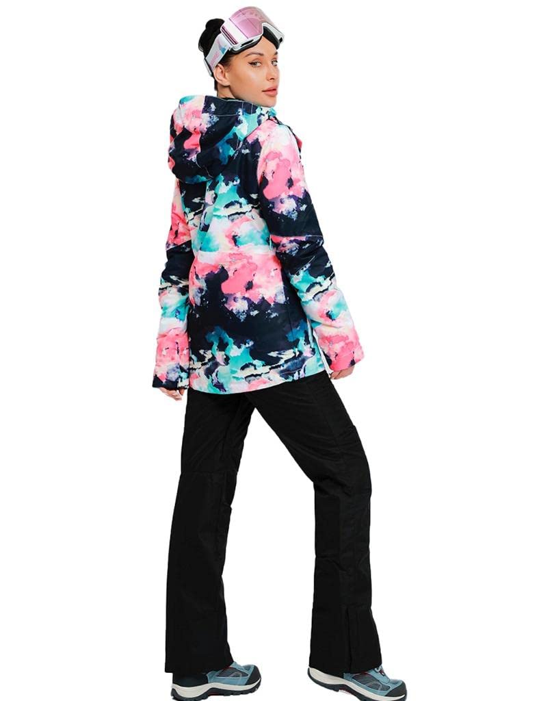 RIUIYELE Women's Ski Suit - Windproof Waterproof Snowboard Jacket & Pants Set with Colorful Prints - Perfect for Skiing, Snowboarding & Winter Outdoor Activities