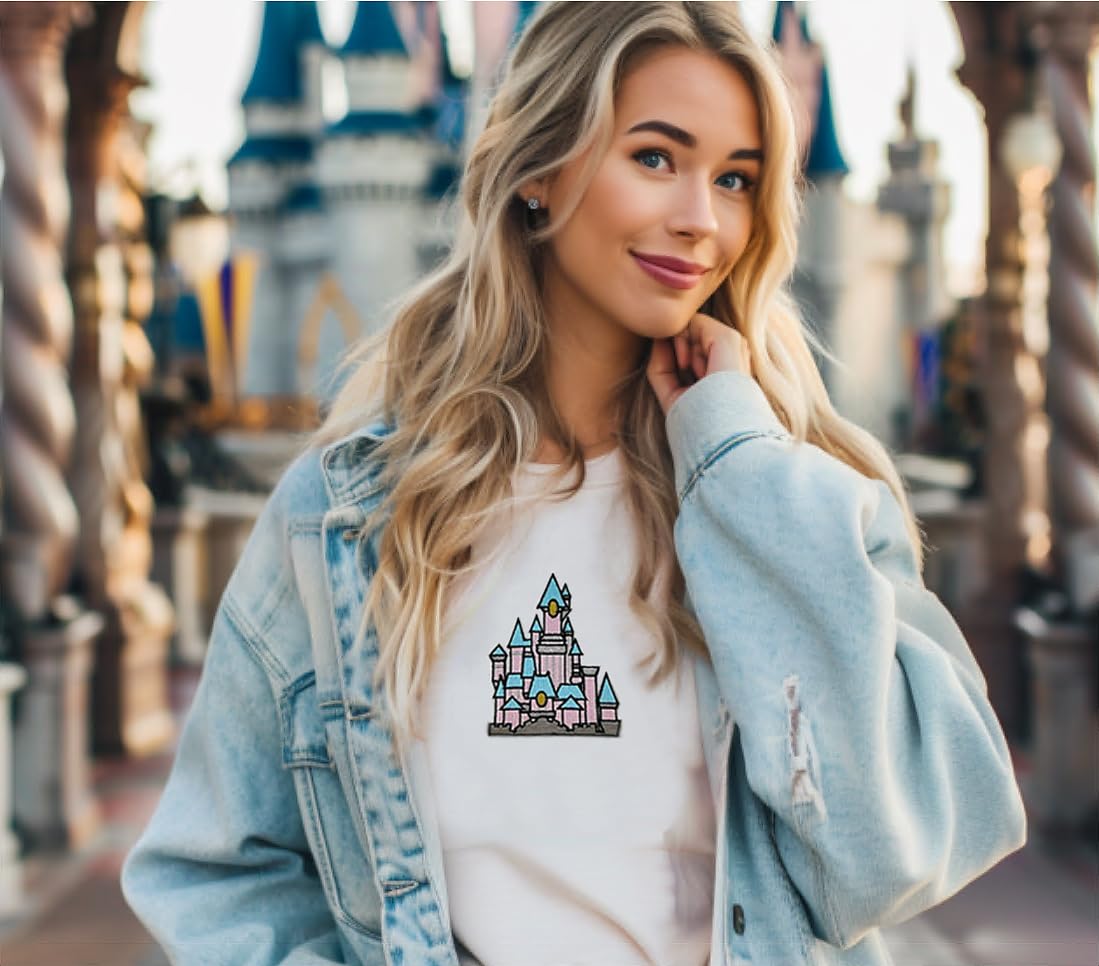 Pink Blue Silver Princess Castle Embroidered Iron-On Patch for Sewing Applique - Perfect for DIY Costumes, Backpacks & Kids Clothing Decorations