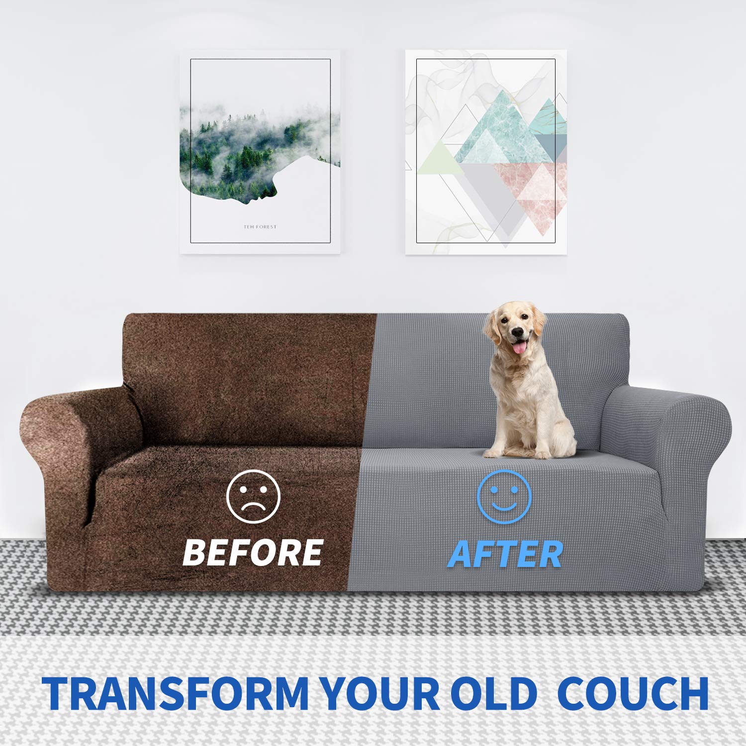 MAXIJIN 1-Piece Sofa Cover + 1-Piece Loveseat Cover Set in Light Gray - Stretchable Furniture Protector for Living Room, Bedroom & Office