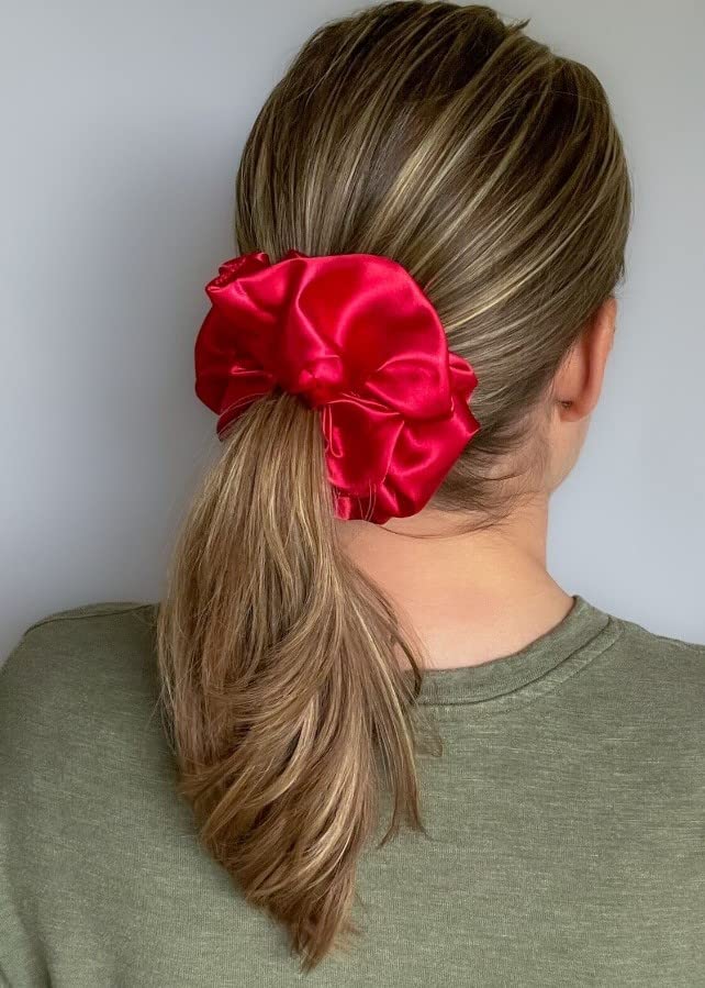 SNEH 4-Pack Satin Silk Hair Scrunchies for Women & Girls - Soft Ponytail Holders, Hair Volumizer & Hair Ties Combo (Red) - Perfect for School, Work, Gym & Everyday Styling