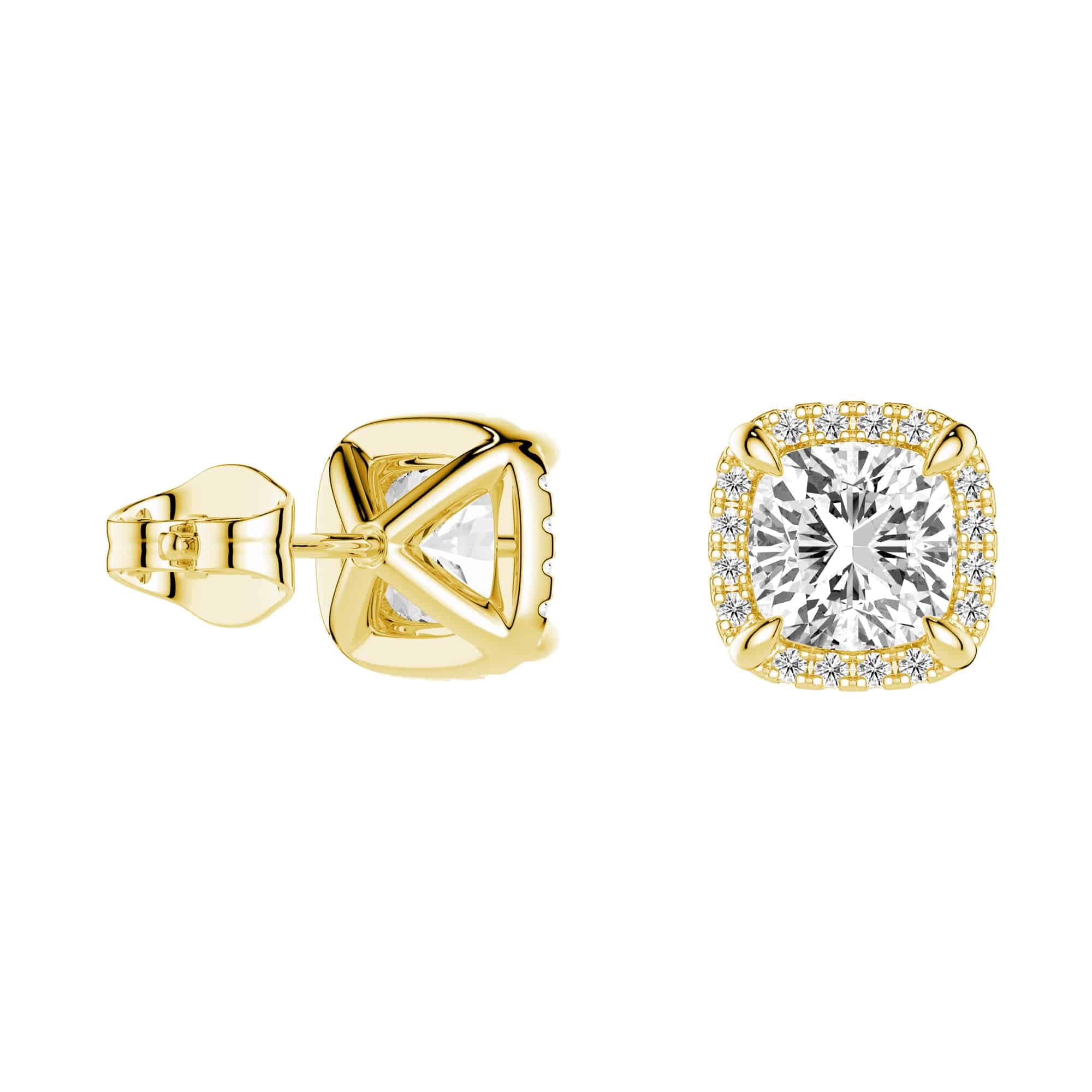 Cushion Cut Moissanite Shadow Halo Stud Earrings - 14K Gold Plated Elegant Earrings for Women | Perfect for Weddings, Parties & Daily Wear