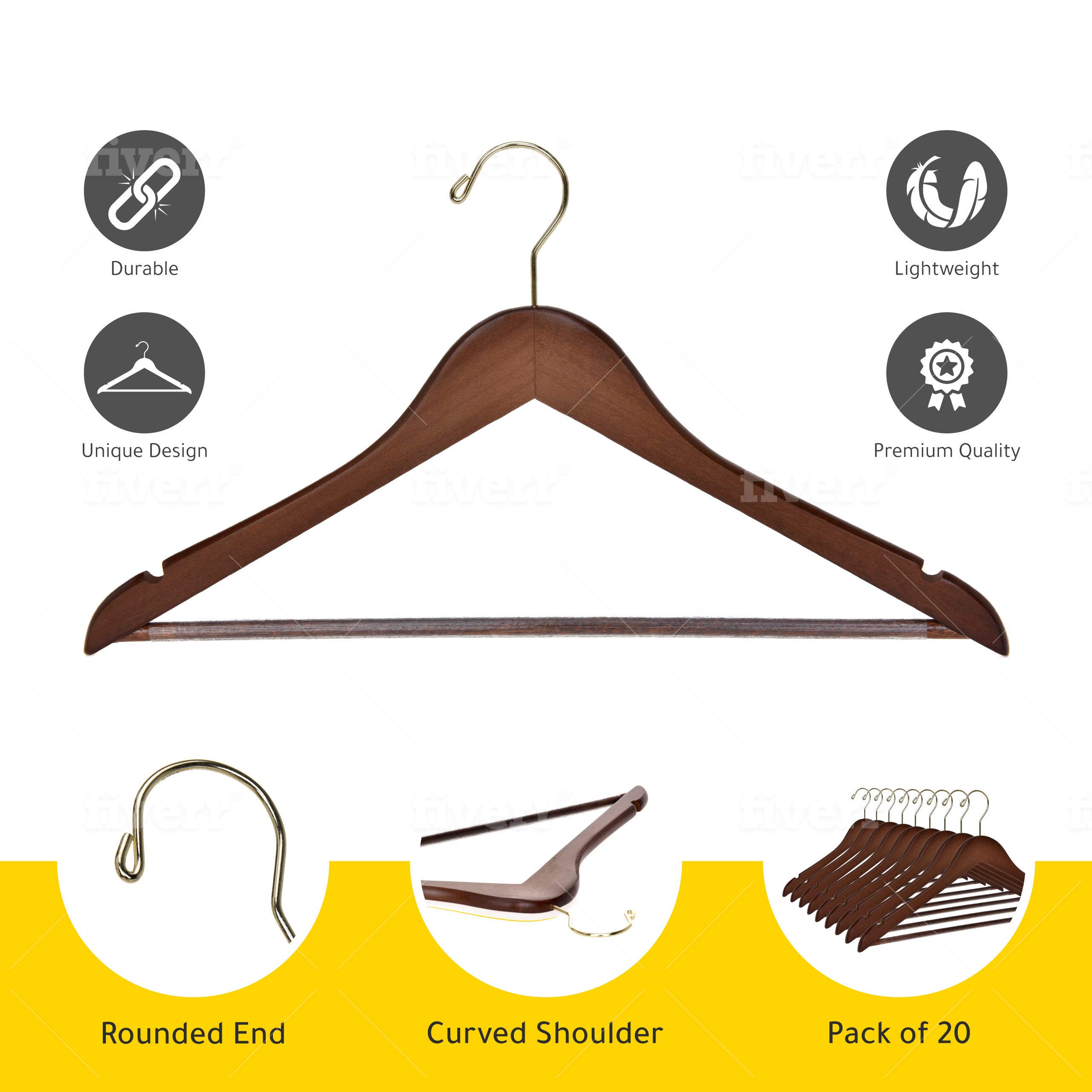 Premium Solid Wood Hangers with Chrome Hooks - 30 Pack Heavy Duty Wooden Clothes Hangers for Jackets, Shirts, Pants & Suits - Perfect for Closet Organization & Retail Stores