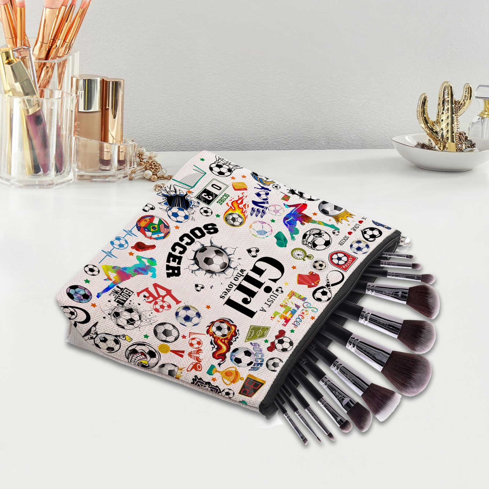 Soccer Themed Makeup Bag for Women - Perfect Gift for Soccer Players, Coaches & Fans - Great for Birthday, Team Gifts & Game Day Essentials (Ideal for Travel, Sports Events & Daily Use)