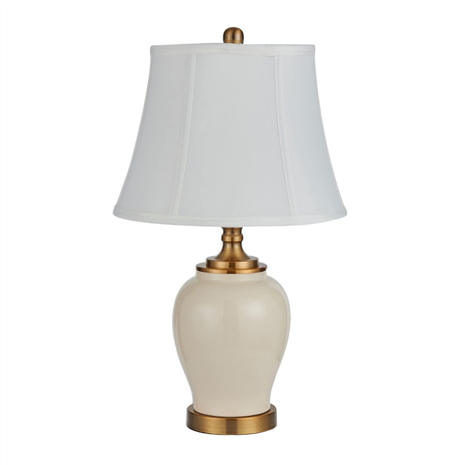 White Ceramic Table Lamp with Fabric Lampshade - Modern Farmhouse Bedside Lamp for Bedroom, Living Room & Study - Warm Reading Light & Decorative Desk Lamp for Cozy Home Decor
