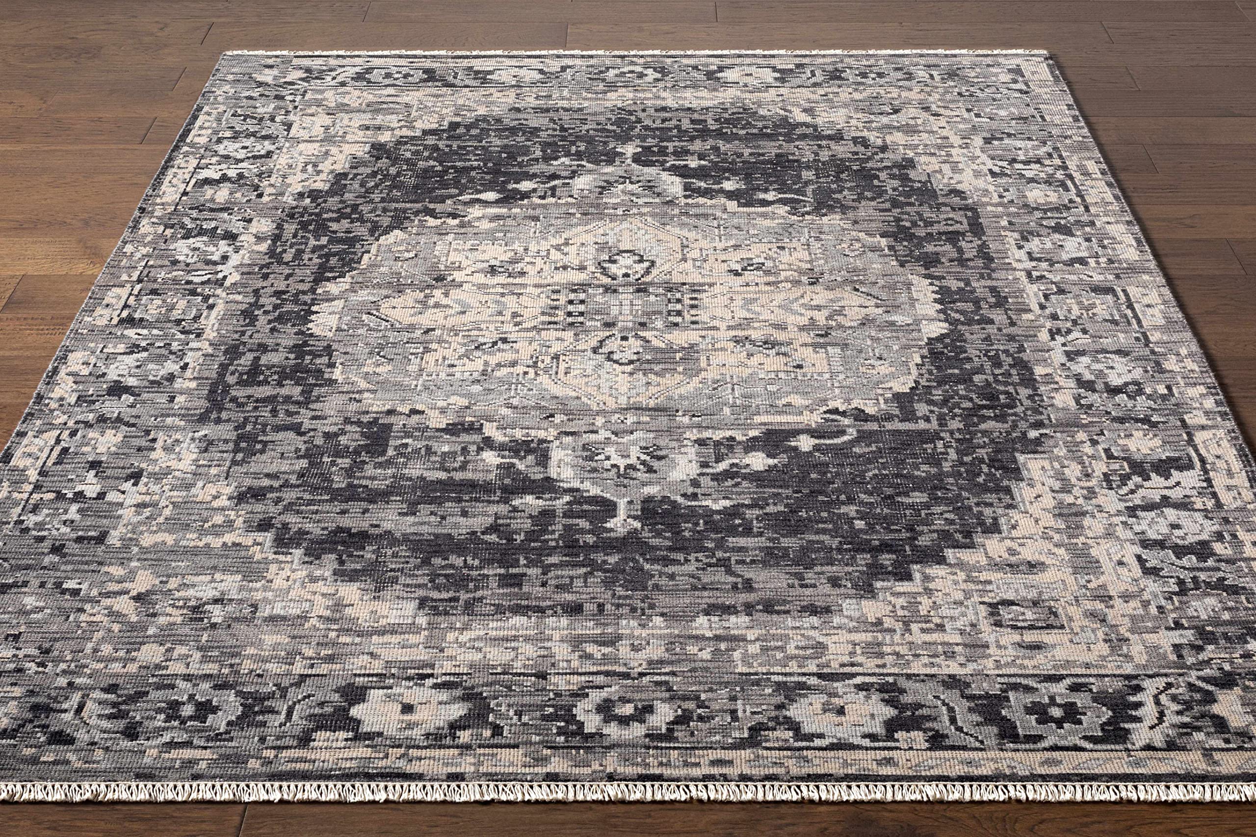 Hauteloom Girraween Wool Area Rug 6' x 9' - Traditional Design in Black, Charcoal & Medium Gray - Soft & Durable for Living Room, Bedroom, Office - Perfect for Home Decor & Cozy Spaces