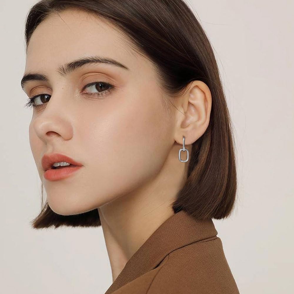 Deyanse 925 Sterling Silver Double Oval Hoop Earrings for Women | Hypoallergenic Convertible Link Drop Dangle Earrings with Zircon | Small Huggies Round Earrings for Everyday Wear, Date Night & Special Occasions