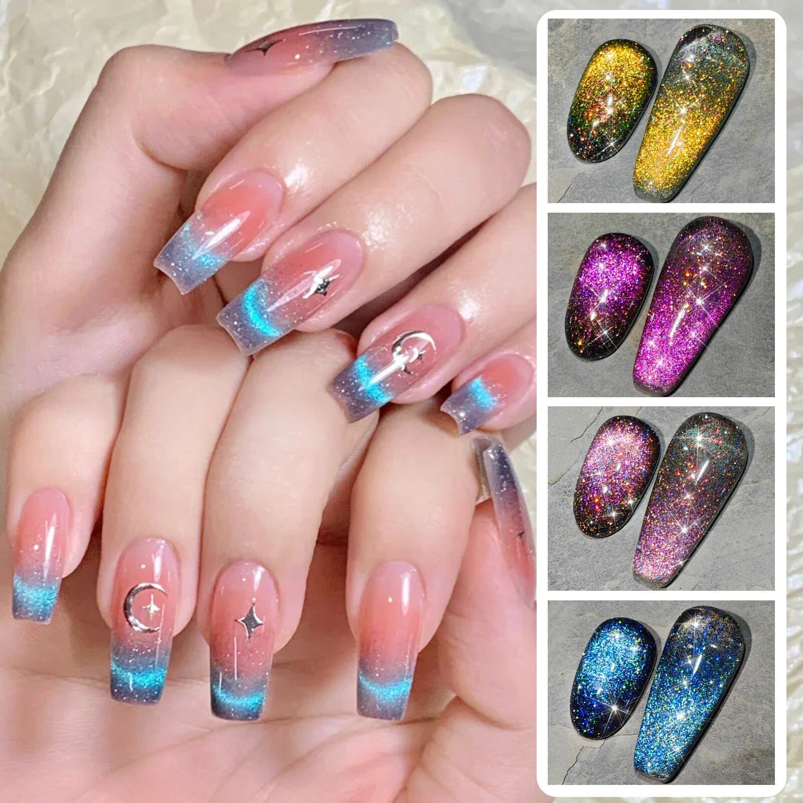 4 Colors 9D Flakies Reflective Cat Eye Magnetic Gel Polish - 5ml Nail Art Kit for Stunning 3D Glitter Manicures at Home or Salon