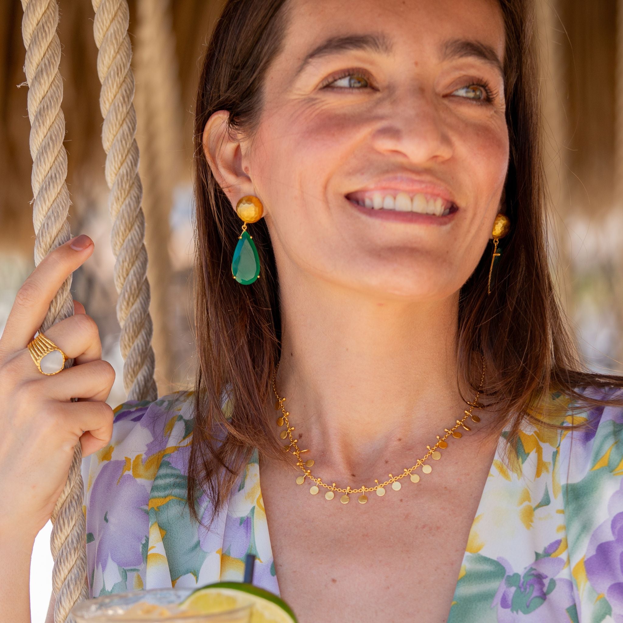 Ocean Tide Drop Earrings - Green Onyx Gemstone Dangle Earrings for Women | Boho Beach Jewelry Gift | Perfect for Weddings, Vacations & Summer Outfits