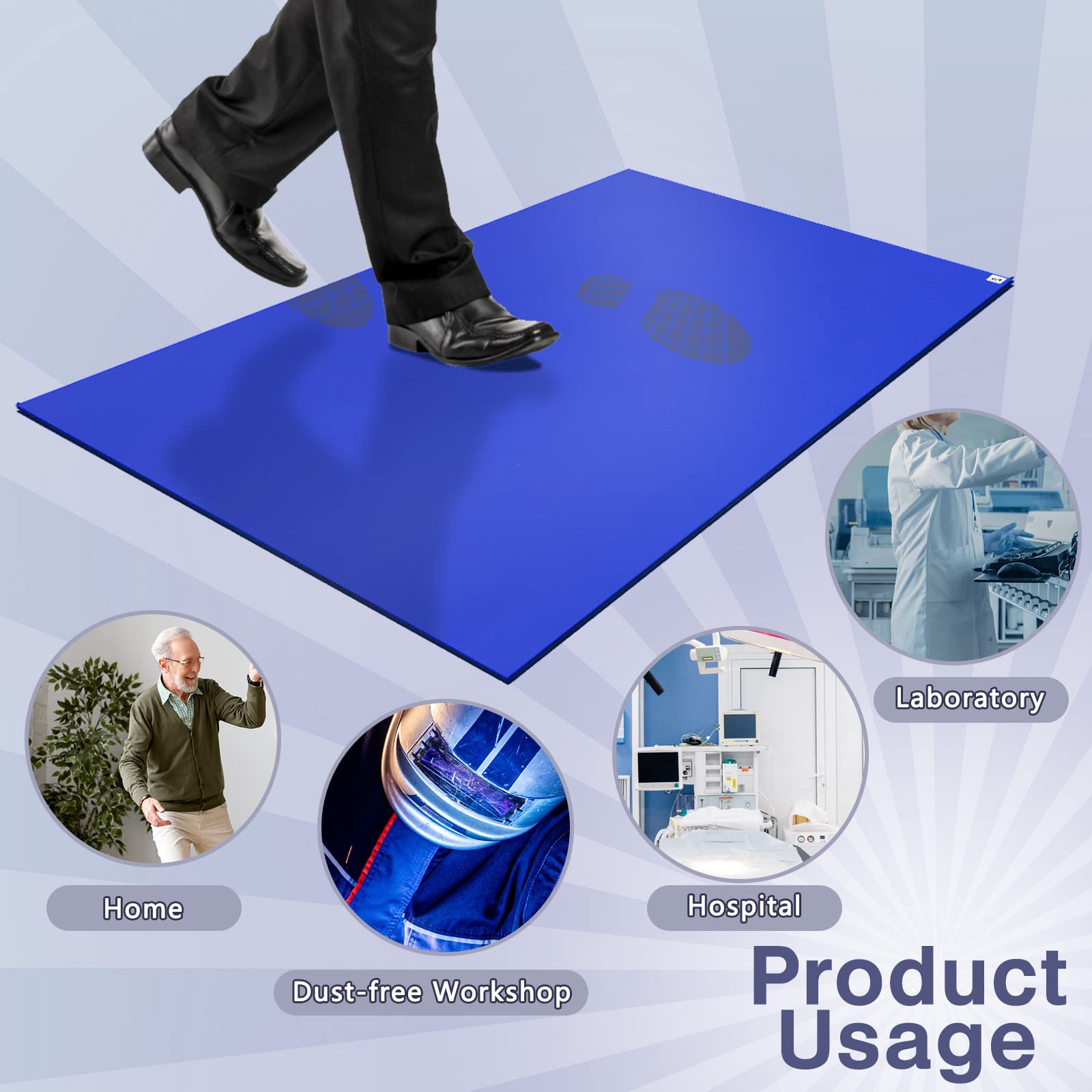Riakrum 300 Sheets 24x36 Inch Sticky Rubber Mat - Tacky Blue Adhesive Non-Slip Flooring for Basketball Courts, Clean Rooms, Laboratories & Hospitals - Anti-Slip Shoe Covers for Safety & Hygiene