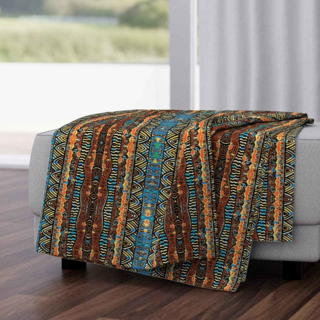 Soft Plush Minky Throw Blanket 50x70 Inches - African Stripe Sunrise Colors, Traditional Folk Art Design | Cozy Home Decor, Bedroom Accent, Sofa Throw, Gift Idea