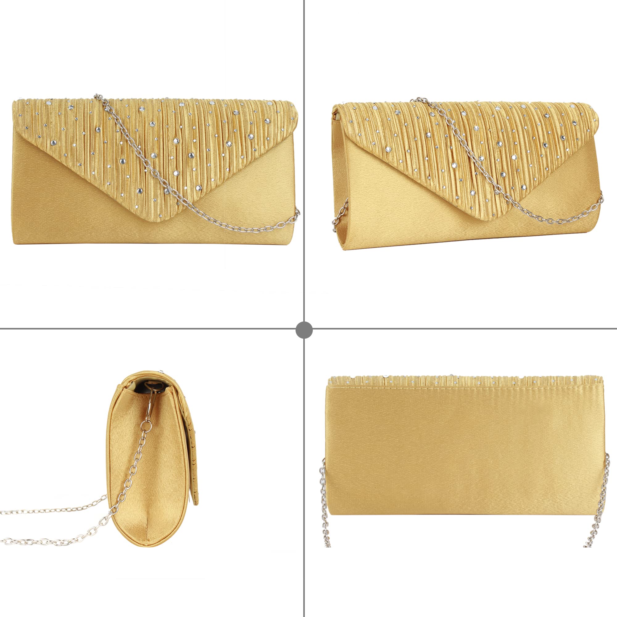 Aisi Women's Rhinestone Studded Flap Envelope Clutch Purse - Elegant Evening Bag with Chain Strap for Party, Prom, Wedding & Special Occasions