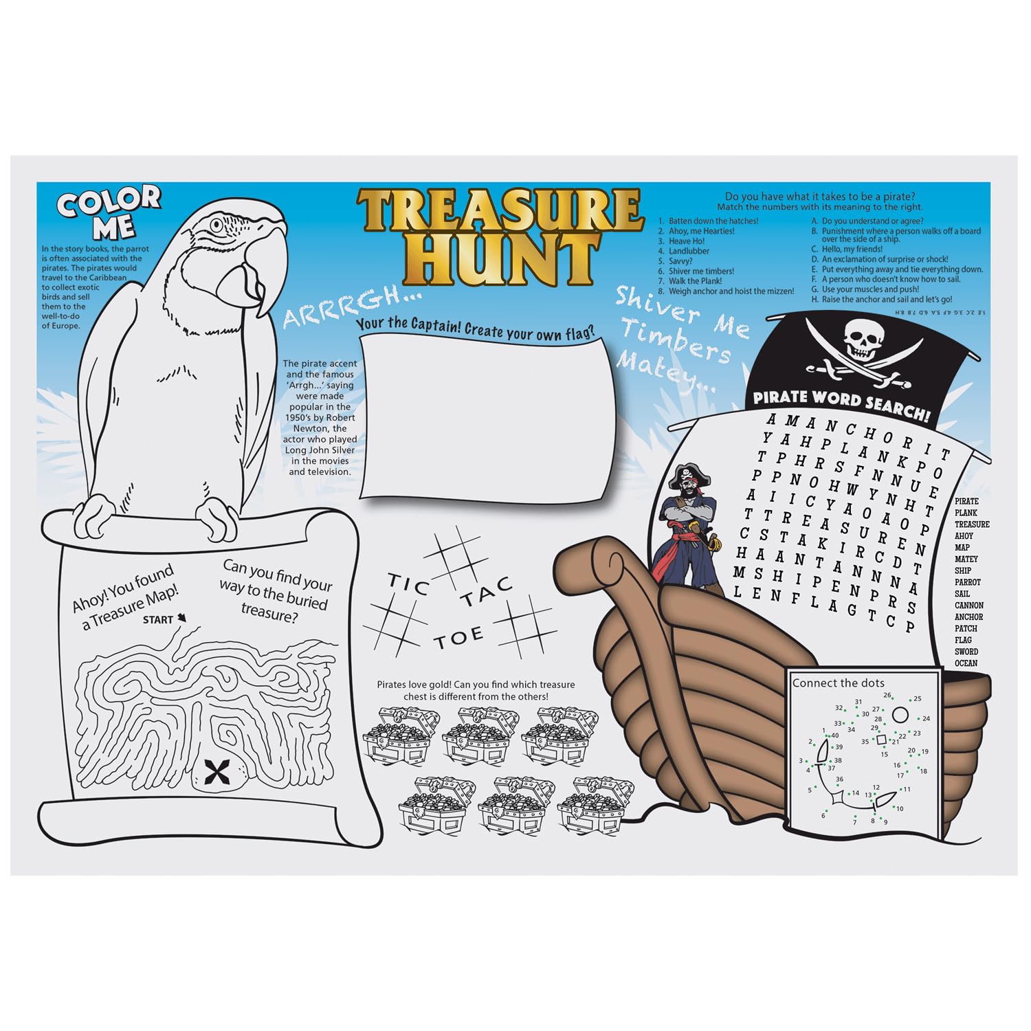 Hoffmaster 702088 Seashore Games Multipack Placemats - 3 Unique Designs, 10