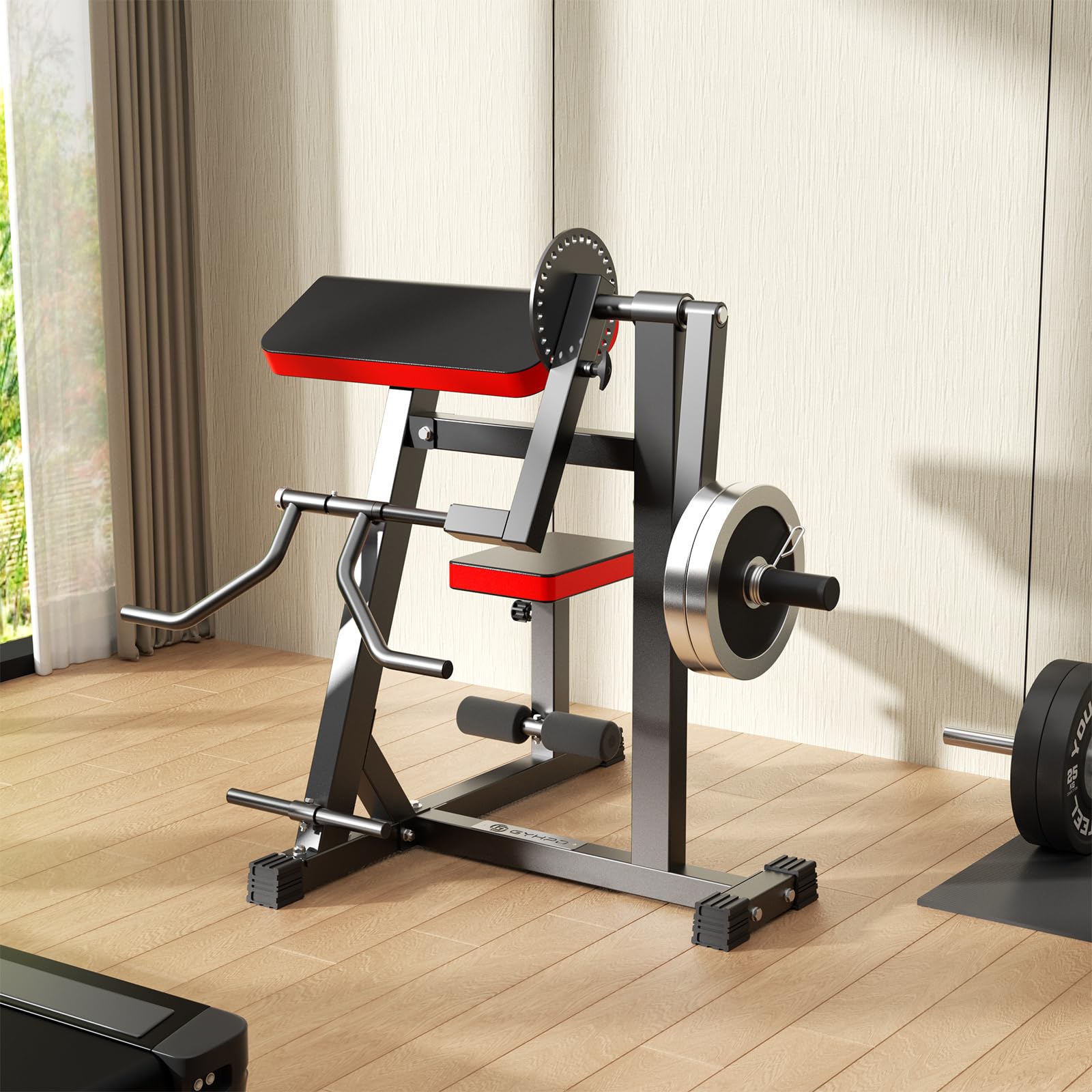 2-in-1 Bicep & Tricep Curl Machine with Adjustable Seat - Plate Loaded Preacher Curl Bench for Arm Isolation - Home Gym Strength Training Equipment for Biceps & Triceps Workouts - Perfect for Small Spaces & Full-Body Fitness Routines
