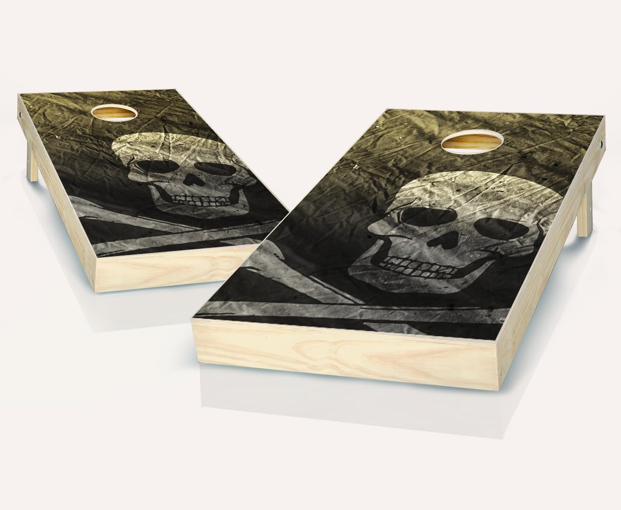 Pirate Skull Cornhole Board Set - Regulation Size Cornhole Game with LED Lights & Carrying Cases - Perfect for Backyard Parties, Tailgating, and Beach Games