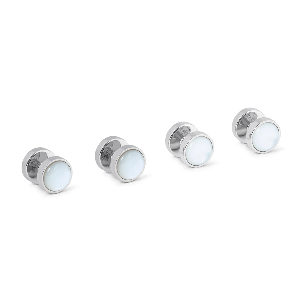 Elegant Mother of Pearl & Blue Sodalite Reversible Shirt Stud Set for Men - Perfect for Weddings, Formal Events & Business Attire