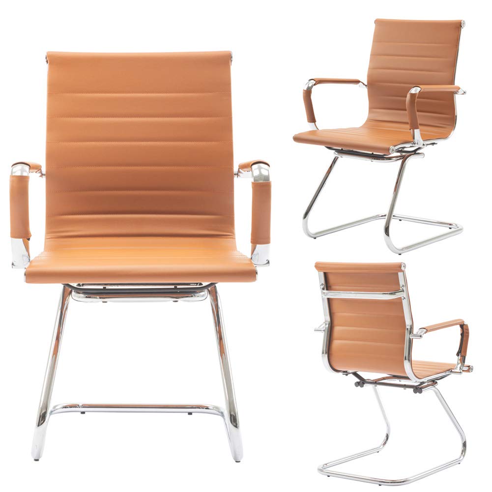 Premium Leather Conference Chairs with Back Support - Heavy Duty Office Guest Chairs Set of 2 (Terracotta) - Perfect for Reception Areas, Meeting Rooms & Executive Offices