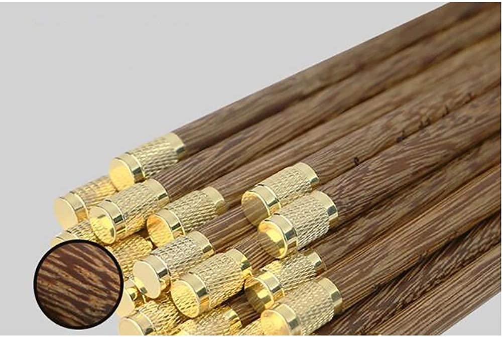Premium Reusable Metal and Wooden Chopsticks Set - 5 Pairs Food Grade Stainless Steel & Wood Chopsticks for Sushi, Noodles, Rice - Non-Slip, Dishwasher Safe, 25cm/9.2