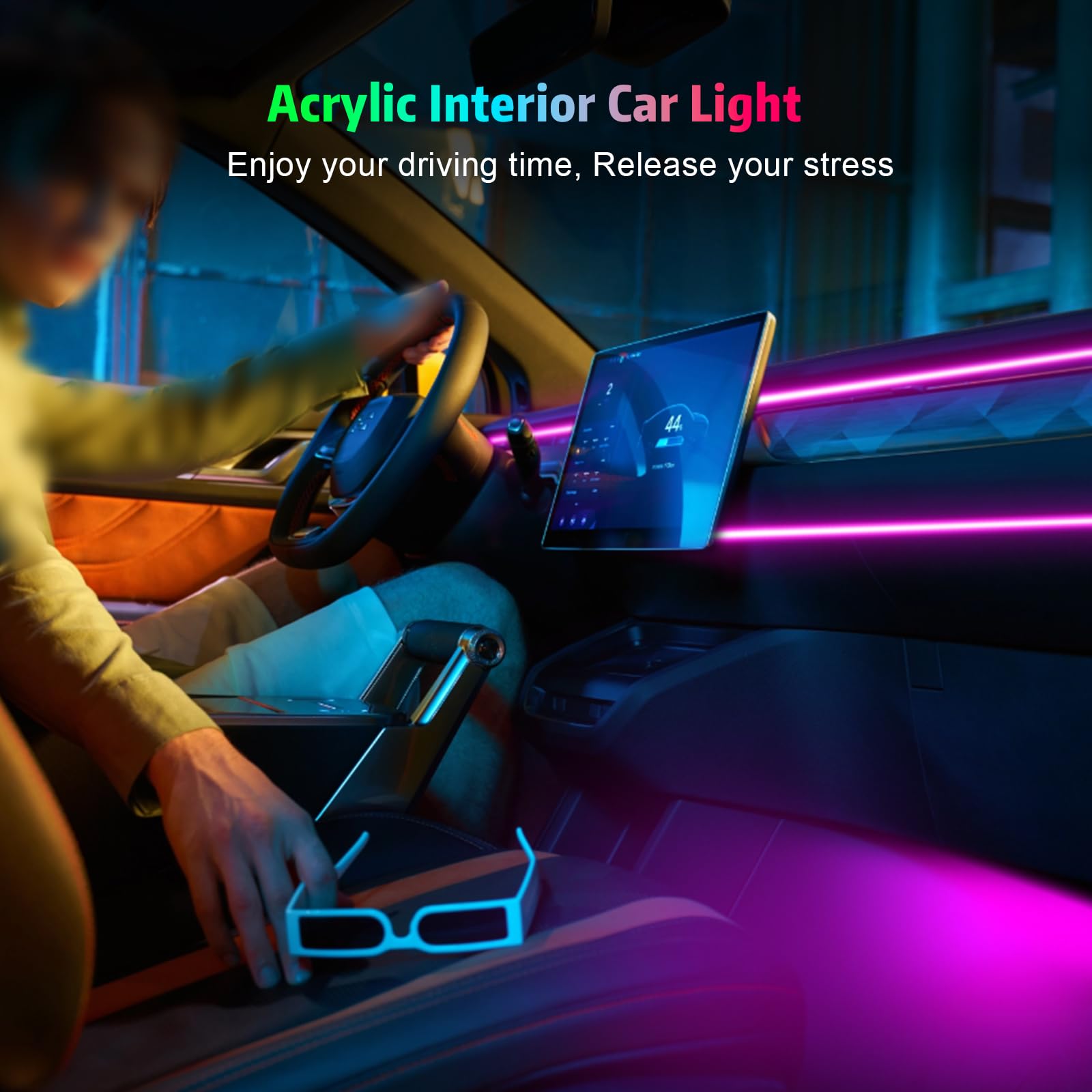 AMKI Car Neon LED Strip Lights - 16 Million RGB Colors, Sound Activated & App Control, 175-inch 593 LED Interior Ambient Lighting Kit with 213 Modes (18-in-1) for Cars, Trucks & SUVs - Perfect for Night Driving, Car Shows & Custom Vehicle Lighting