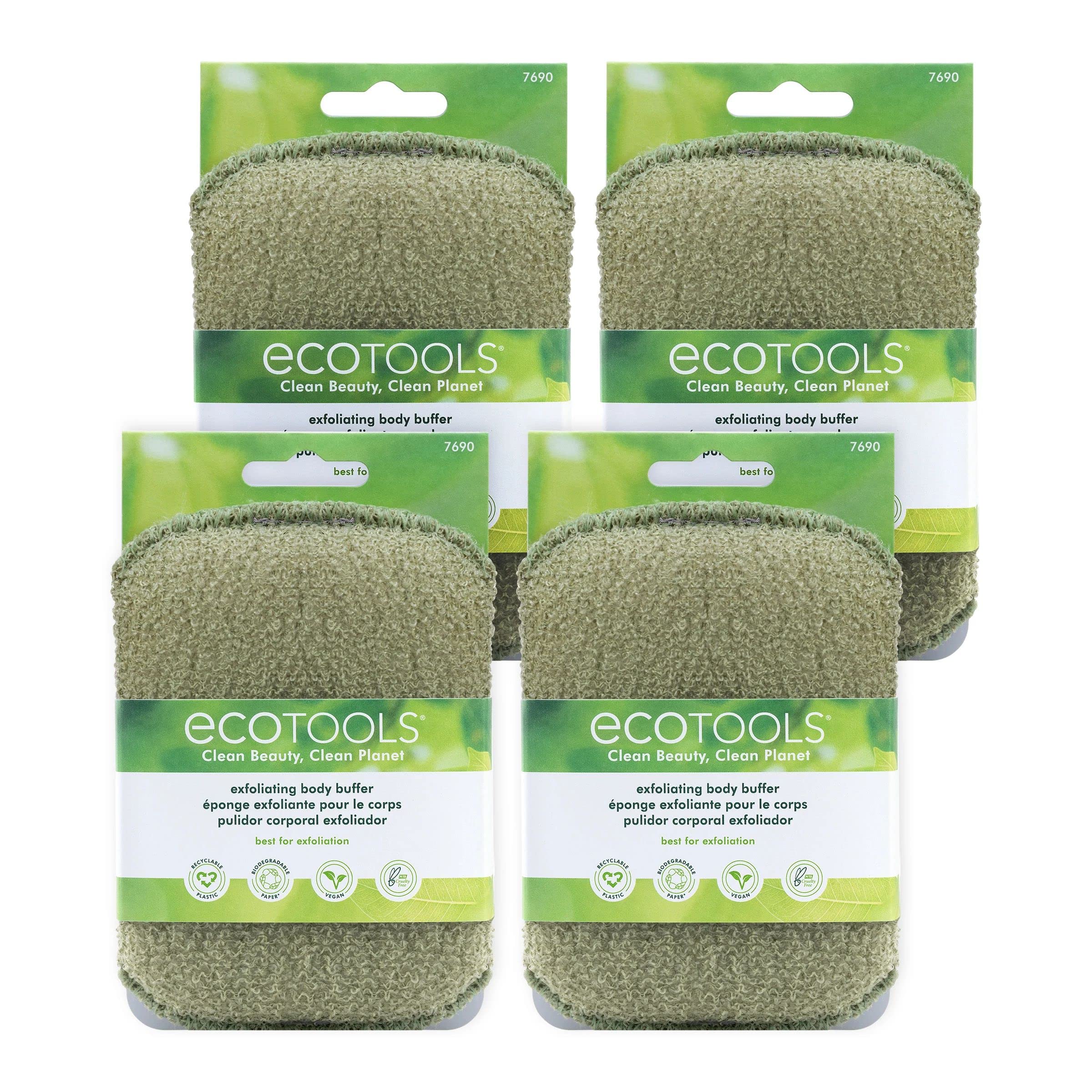 EcoTools Exfoliating Body Buffer - Sustainable Vegan Body Scrubber with Strap for Deep Cleansing & Exfoliation (4-Pack) | Perfect for Shower, Spa & Dry Brushing Routine
