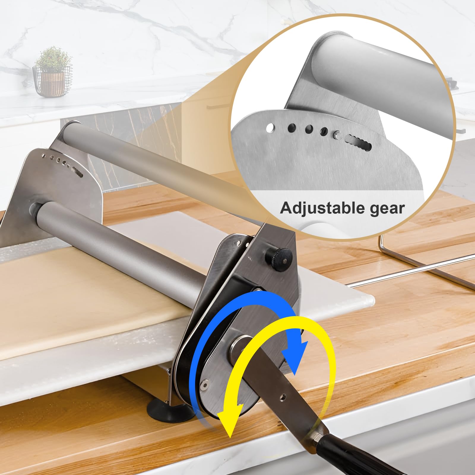 Stainless Steel Manual Dough Sheeter Roller Machine - Adjustable Thickness for Bakery, Pizza, Pasta & Pastry Dough | Perfect for Home Bakers & Professional Kitchens