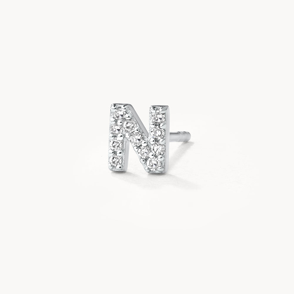 Diamond Letter N Single Stud Earring in Sterling Silver - Perfect for Birthdays, Anniversaries & Personalized Gifts