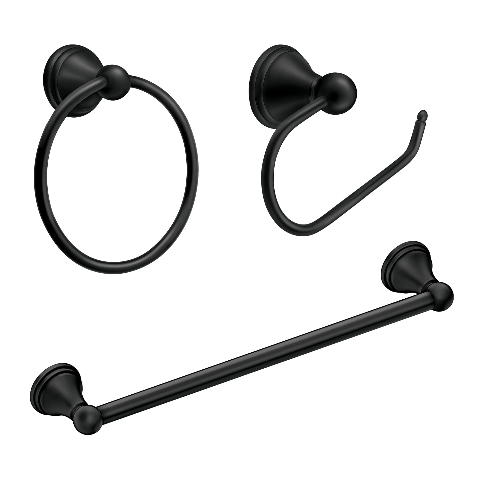 Moen DN8433BL Preston Matte Black Paper Holder & Towel Ring - Stylish Bathroom Accessory for Hand Towels, Toilet Paper & Decoration
