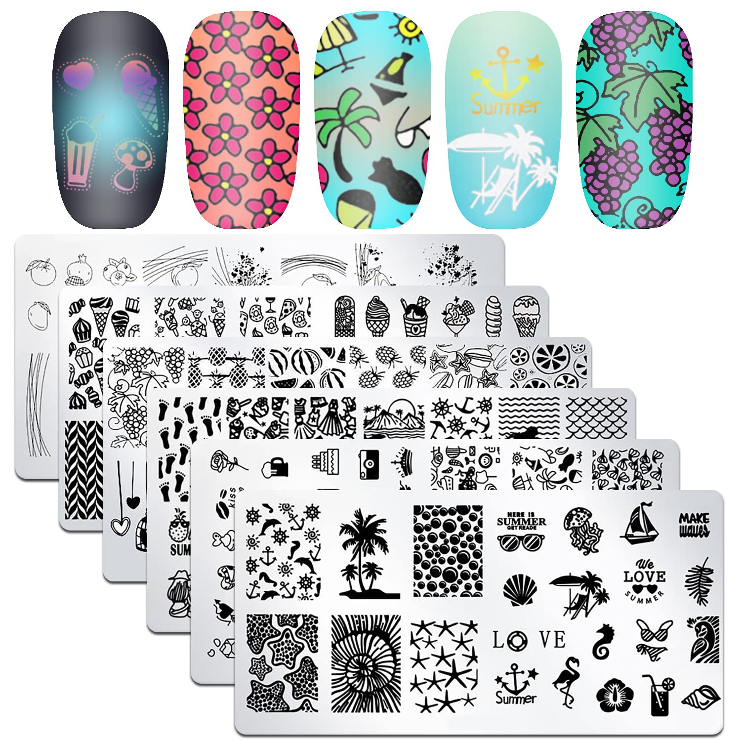 DANNEASY 6-Piece Nail Stamping Plate Set with Stamper & Scraper - Summer Abstract Design Nail Art Templates for DIY Manicure | Perfect for Nail Salons, Home Use & Gift Giving