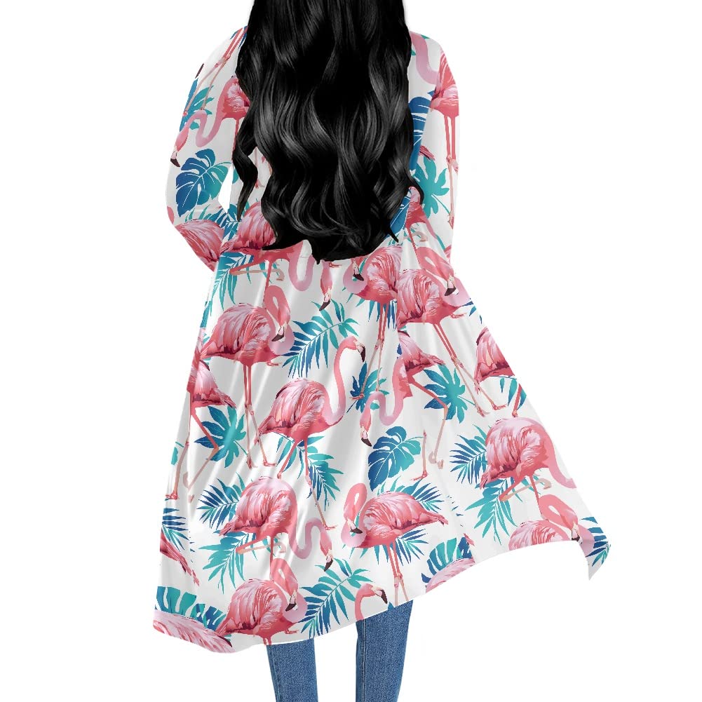 JooMeryer Women's Plus Size Hawaiian Flamingo Print Long Sleeve Open Front Cardigan - Lightweight Cover Up for Beach, Vacation & Casual Outfits
