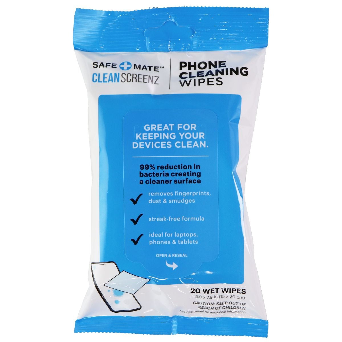 25 Packs SafeMate Screenz Phone Cleaning Wipes - 20 Wipes per Pack (5.9x7.9in) | Screen Cleaner for iPhone, iPad, Laptop, Glasses & Electronics | Perfect for Home, Office & Travel Use