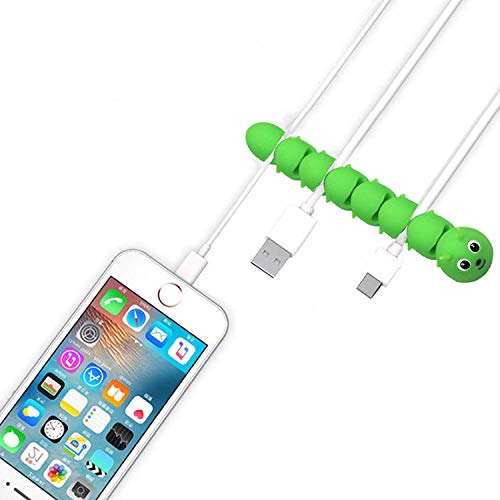 Caterpillar Cable Clips - 7 Slot Cord Organizer for Home & Office | Desk Cable Management Holder for Charger, Power Cord, Computer, Car & Bedside | USB Cable Organizer (Green) | Perfect for Workspace, Car & Travel Organization