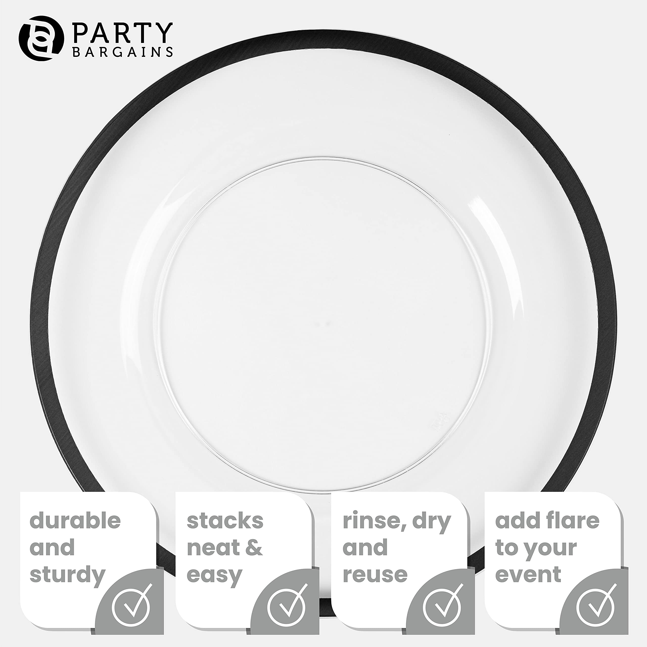 13-Inch Heavy-Duty Disposable Charger Plates - Elegant Black Rim Dinner Plates for Weddings, Parties & Formal Events (96-Pack) - Perfect for Buffet, Catering & Upscale Dining