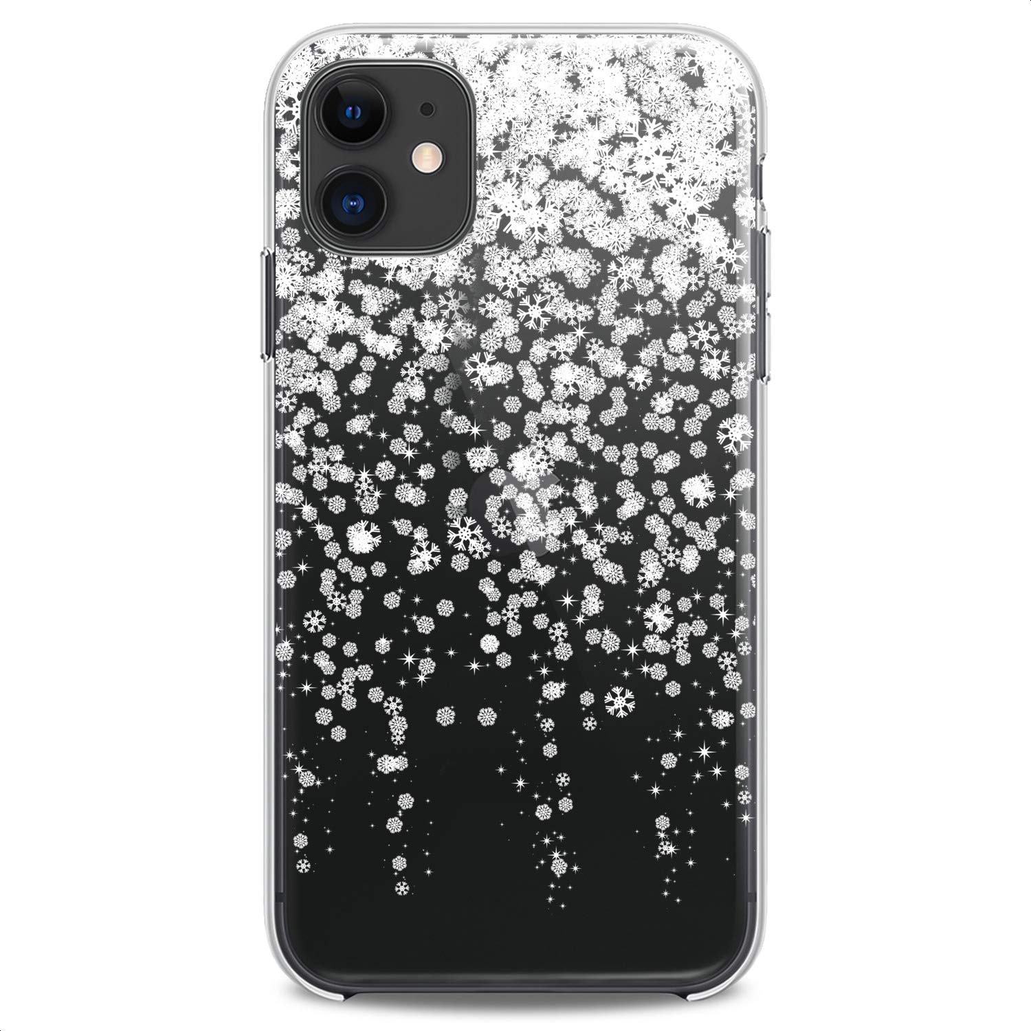 Premium TPU Phone Case for iPhone 16/15/14/13/12/11 Pro Max/Plus/Mini/XS/XR/X/8/7/6/SE - Flexible Silicone Protective Cover with Winter Snowflake & Star Design in Frost White - Perfect for Everyday Use, Office & Holiday Gifting