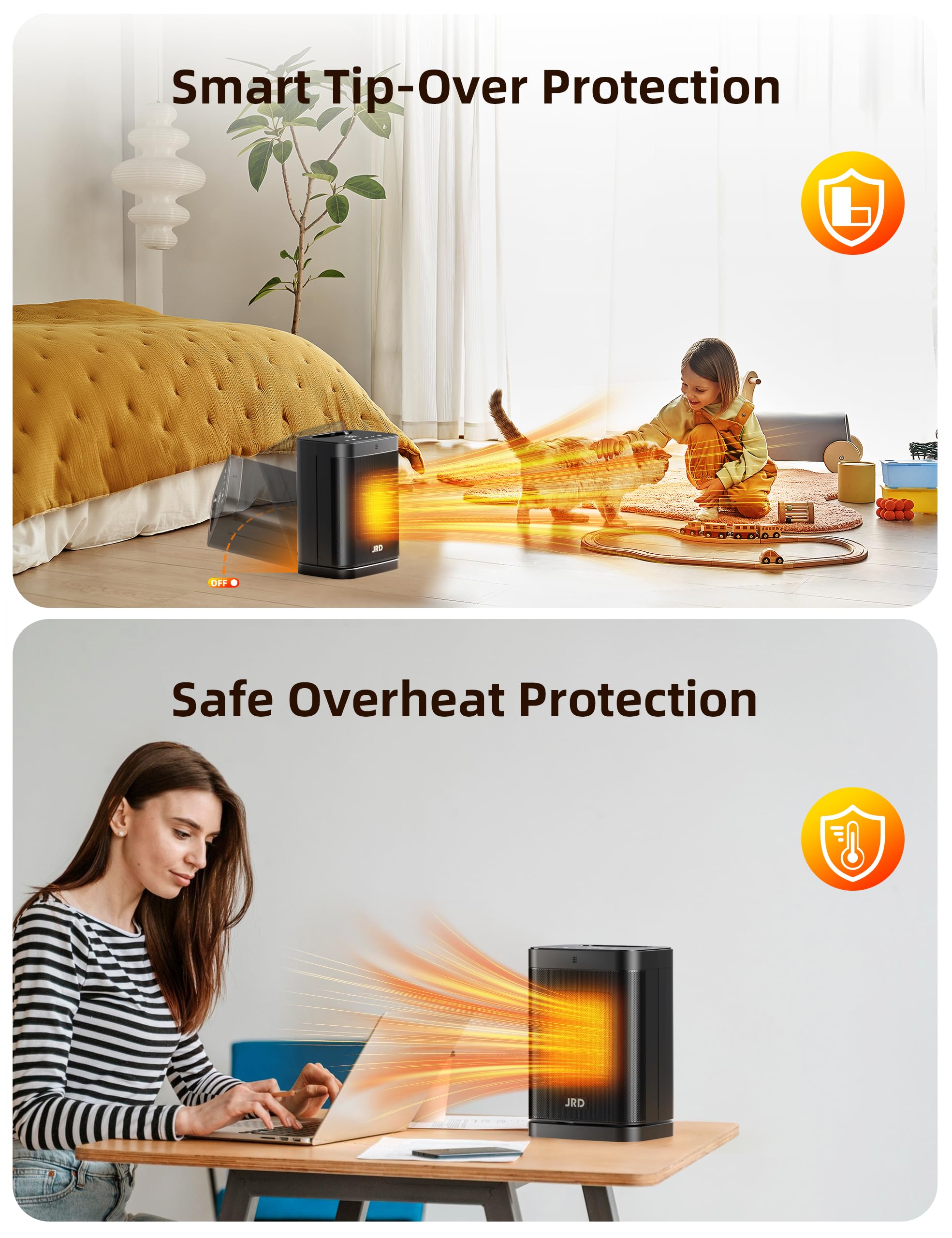 1500W Ceramic Space Heater with Remote - Fast Heating Electric Heater with Thermostat, 80° Oscillation & 12H Timer - Quiet Portable Desk Heater for Bedroom, Home Office & Indoor Use - Perfect for Winter Warmth & Energy Efficient Heating